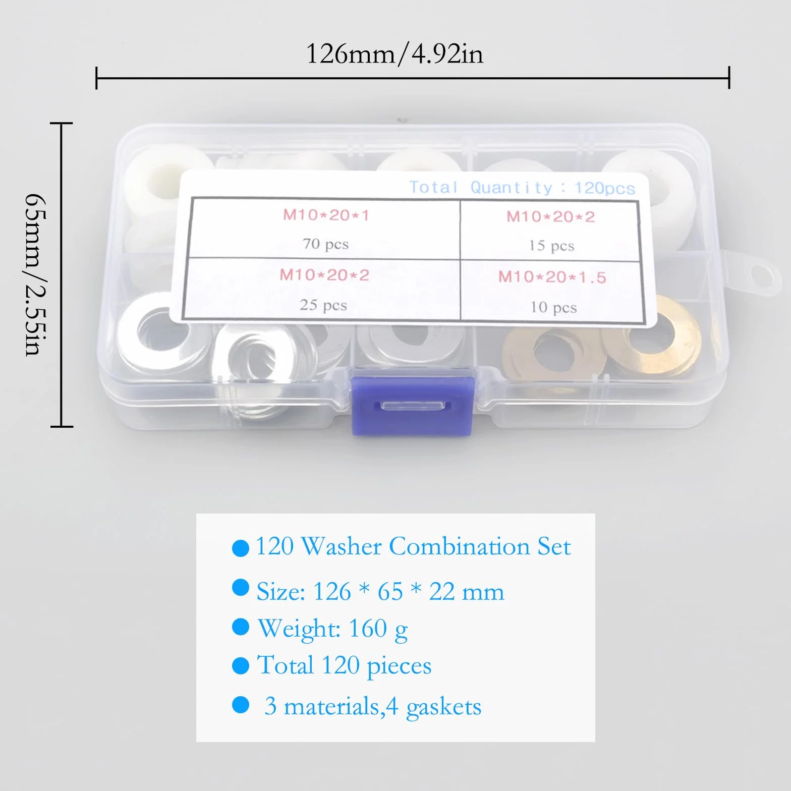 TNSLAND Zestaw 120 sztuk pierścieni mocujących, podkładki pod drzwi Ø 10 x 20 x 1 mm Ø 10 x 20 x 2 mm / Ø 10 x 20 x 1,5 mm, lity mosiądz, ocynkowane, pierścienie montażowe z tworzywa sztucznego, bez