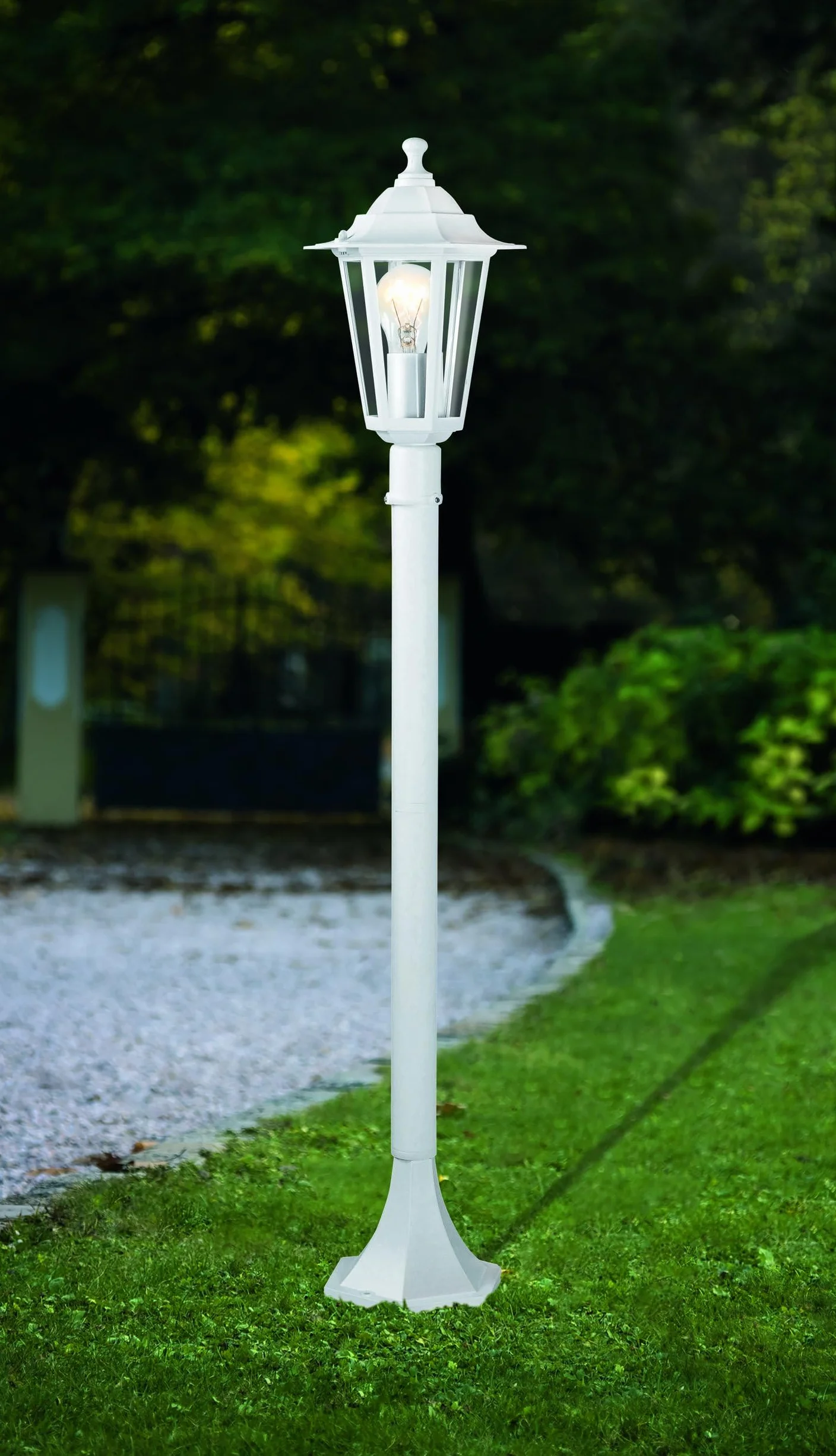 EGLO Zewnętrzna lampa stojąca latarnia 5, 1-punktowa lampa zewnętrzna, lampa stojąca z odlewu aluminiowego i szkła, kolor: biały, oprawa: E27, IP44