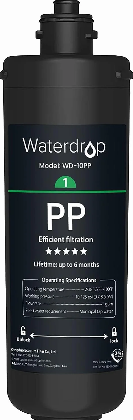 Waterdrop WD-10PP Filtr wody pod zlewem, zamiennik TSA TSB, redukcja ołowiu chloru