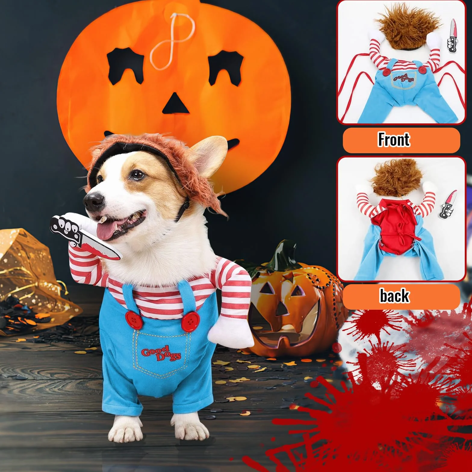 Kostium psa Halloween Lalka Chucky Cosplay Party Garnitur S