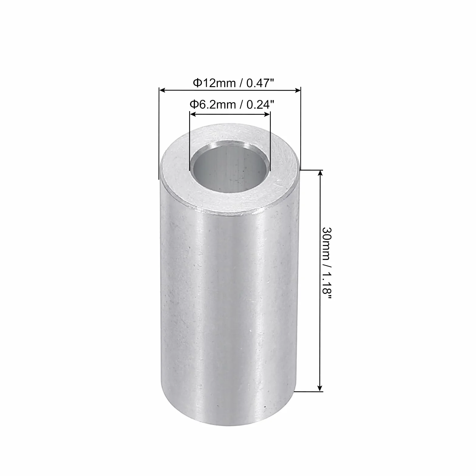 PATIKIL Aluminiowe podkładki dystansowe M6, 6 szt. 1/4 cala X1/2 cala okrągłe metalowe podkładki dystansowe do śrub 1/4 lub M6, niegwintowana tuleja dystansowa 1 3/16 cala L, 6,2 x 12 x 30 mm
