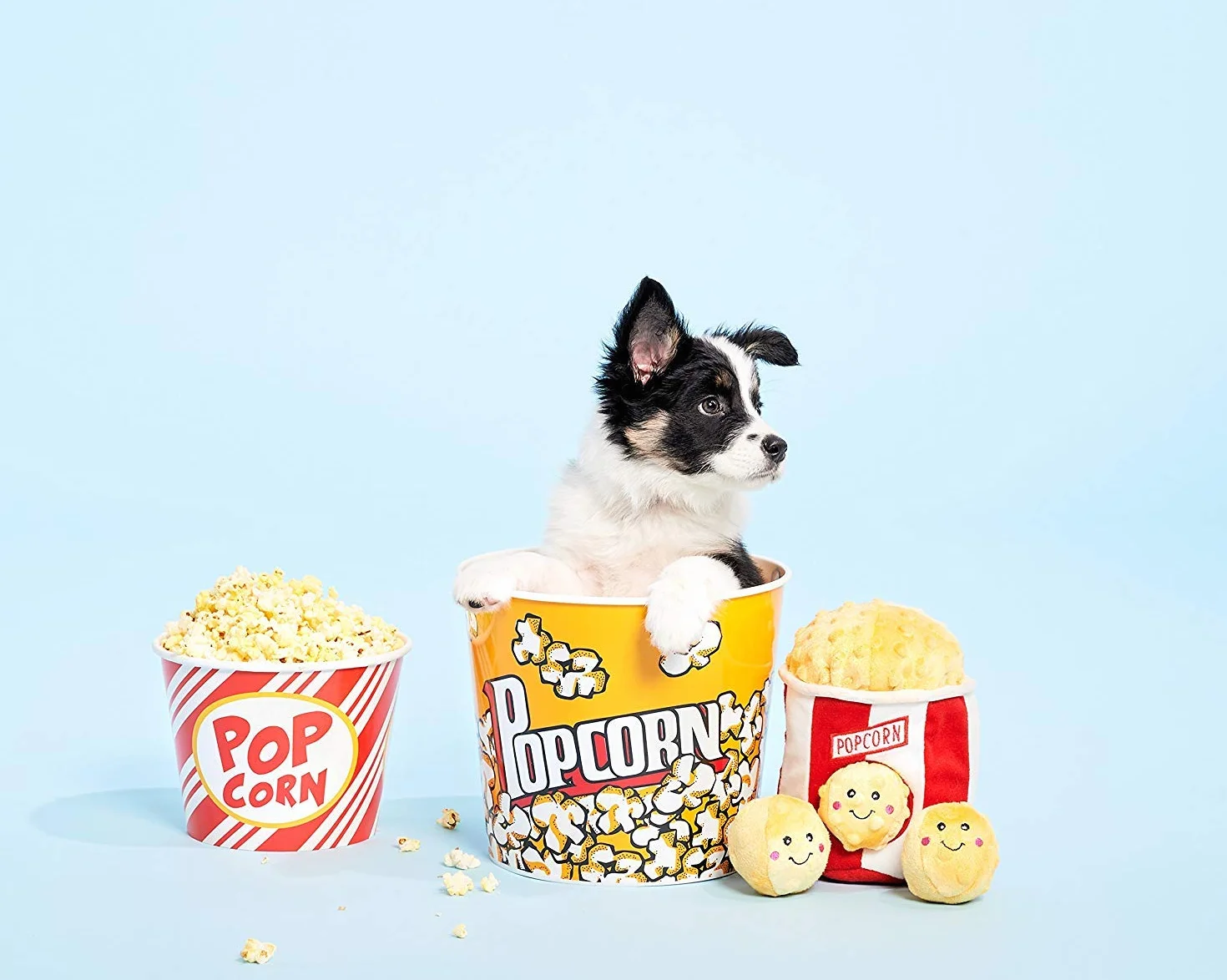 ZippyPaws - Food Buddies Burrow, interaktywna piszcząca pluszowa zabawka dla psa w chowanego - wiadro na popcorn