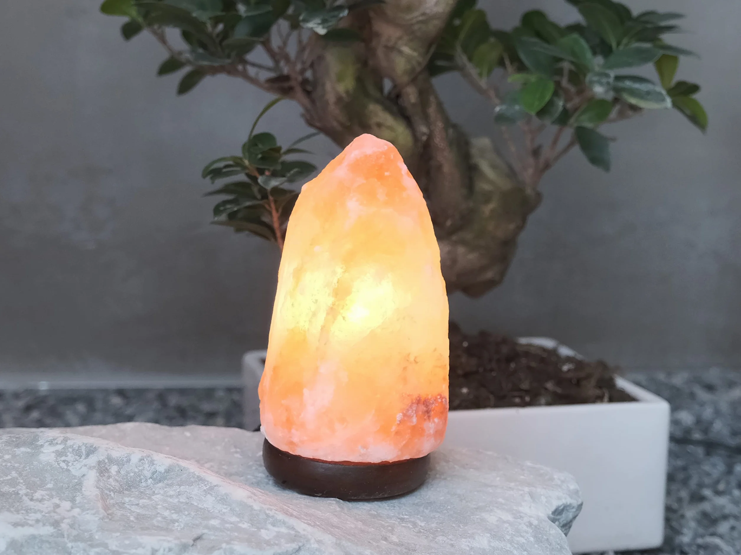 BEPER P201UTP100 Naturalna Himalajska Lampa Solna, Optymalna, Ręcznie Wykonana z Podstawą z Różowego Drewna