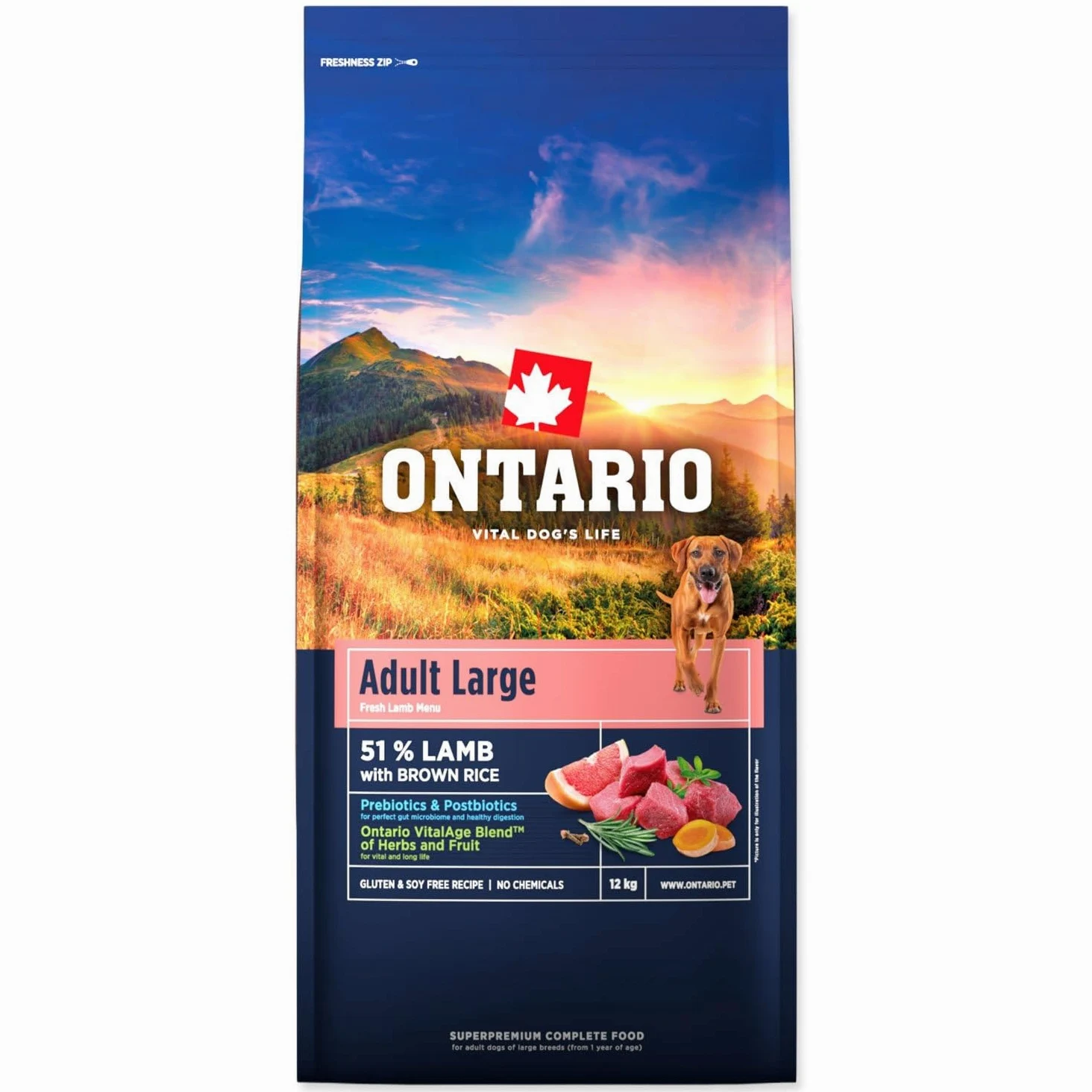 ONTARIO ADULT LARGE LAMB&BROWN RICE 12KG