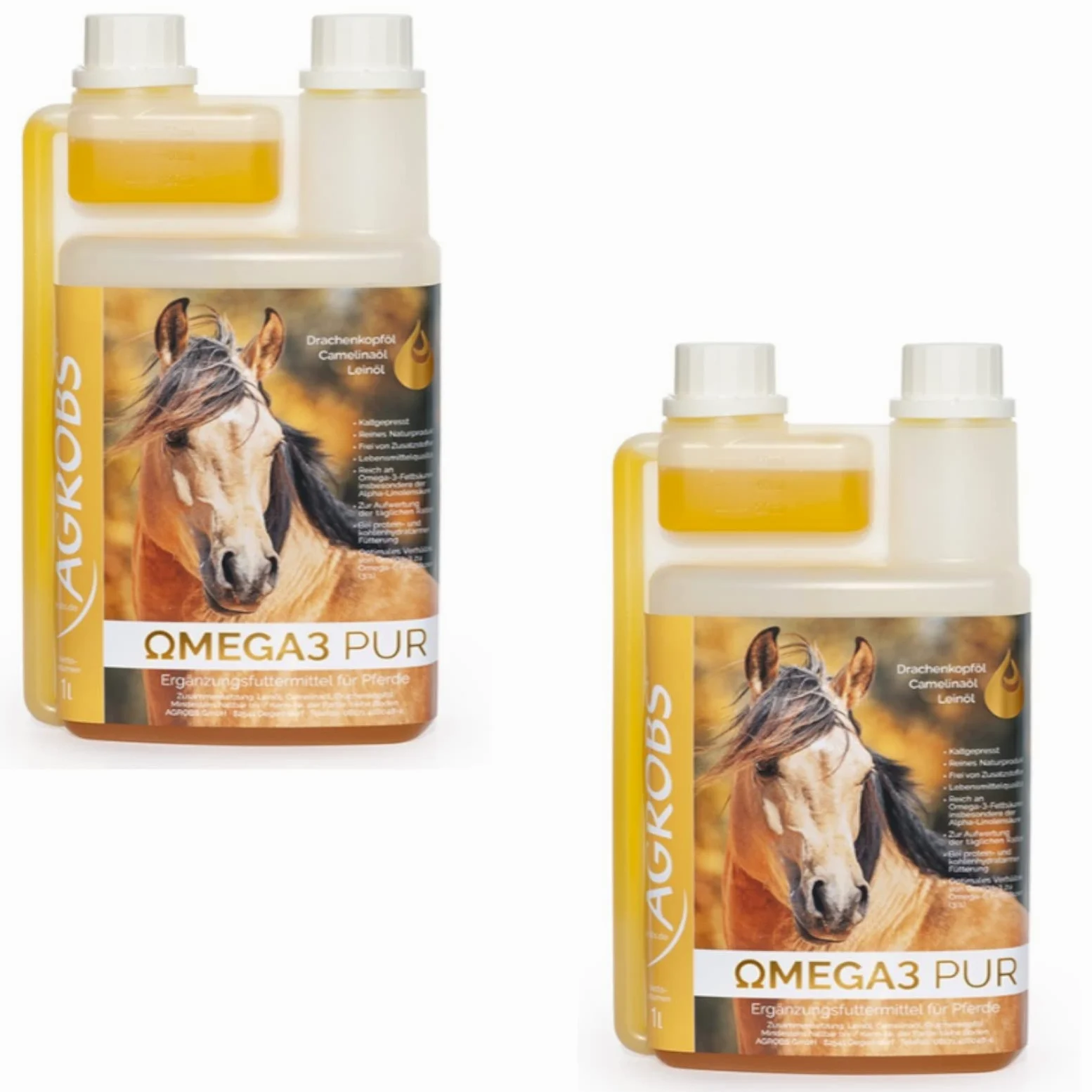 Agrobs OMEGA3 PUR mieszanka oleju dla koni dwupak butelka 2 x 1 l