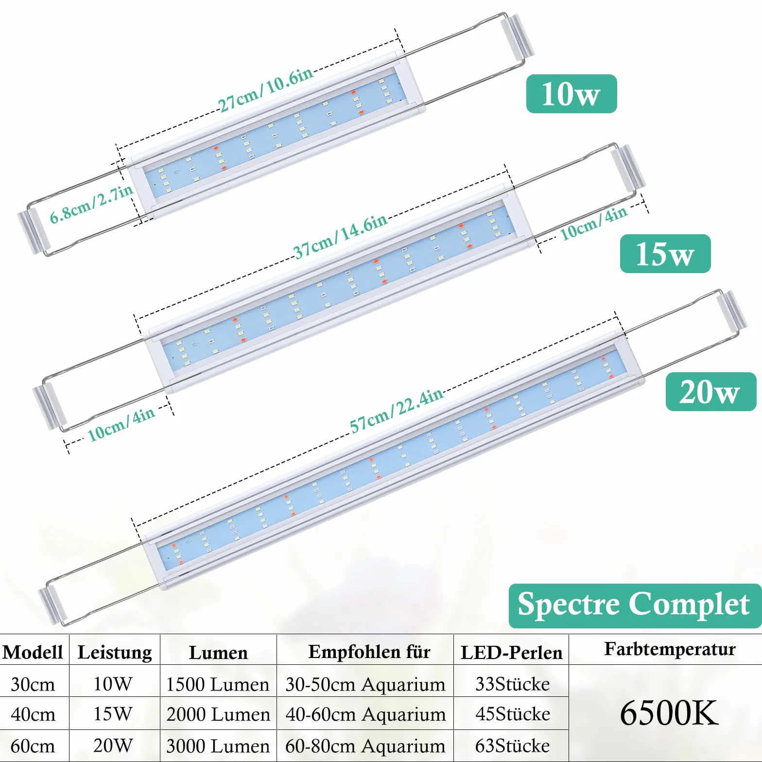 FEDOUR Full Spectrum oświetlenie LED do akwarium 30-50 cm z timerem, klasyczna lampa