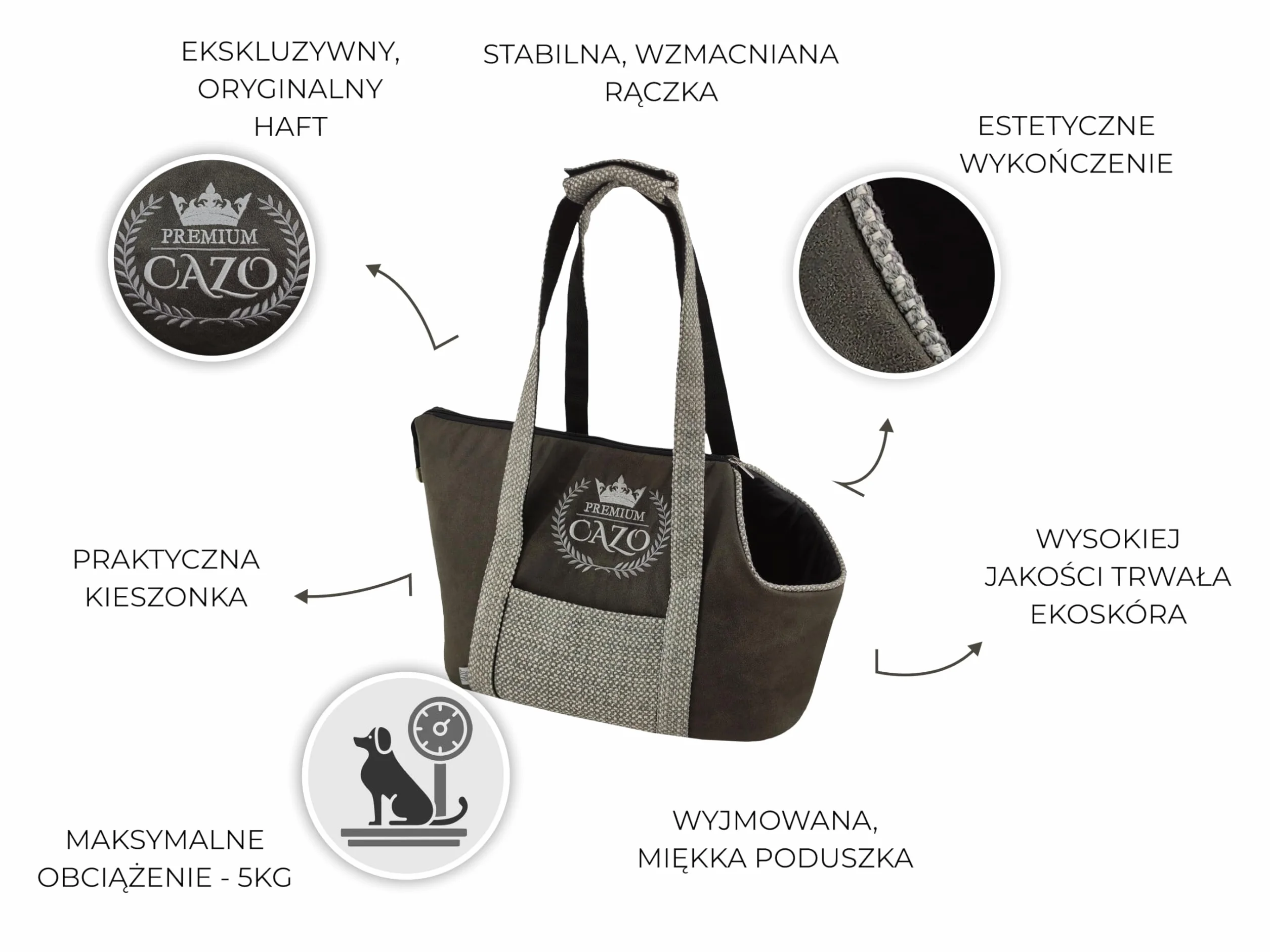 Torba transportowa CAZO Premium 30 x 40 x 24 cm, kolor szary, elegancka, LPMG1001