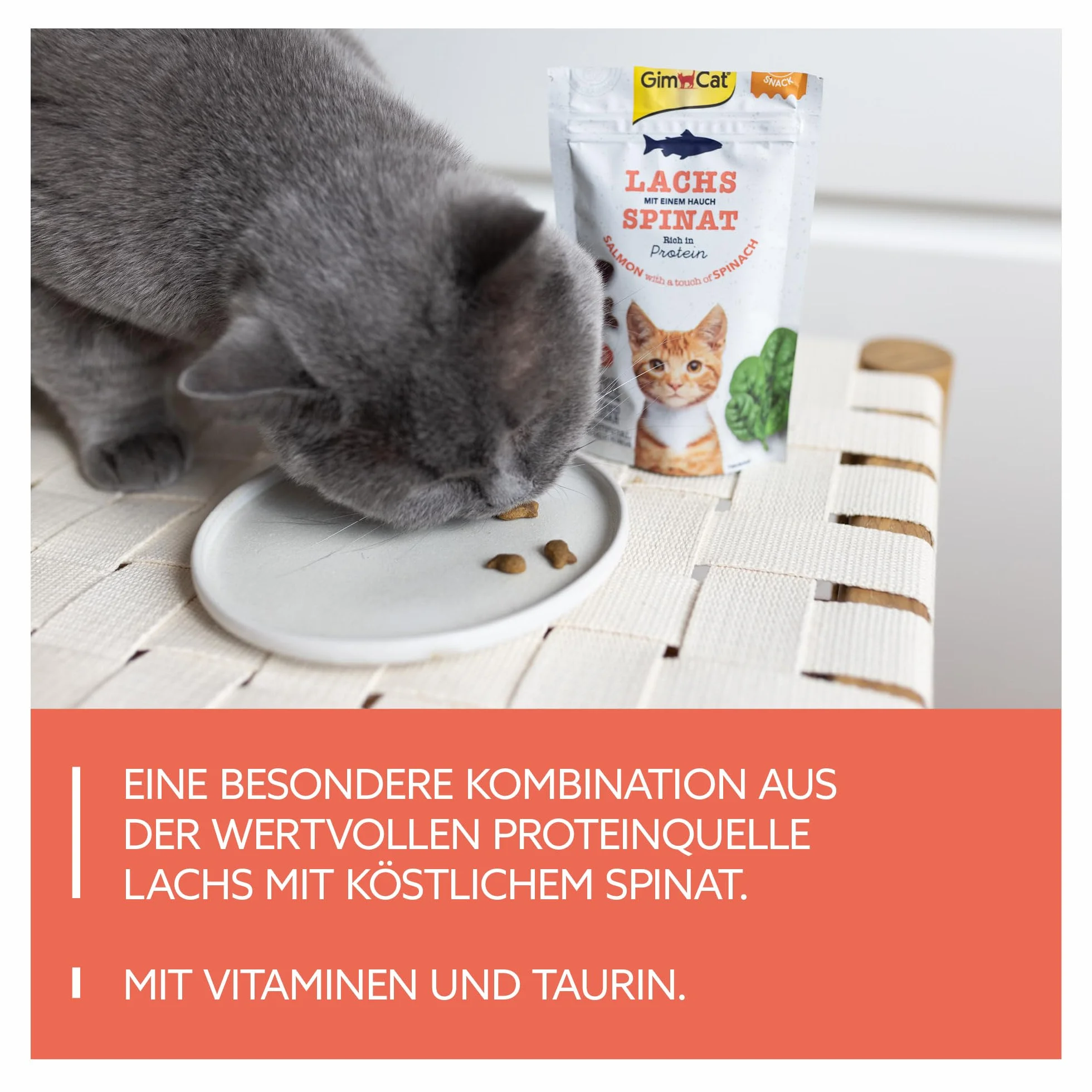 GimCat Crunchy Snacks łosoś i szpinak – chrupiące i bogate w białko przysmaki dla kotów – 1 worek (1 x 50 g)