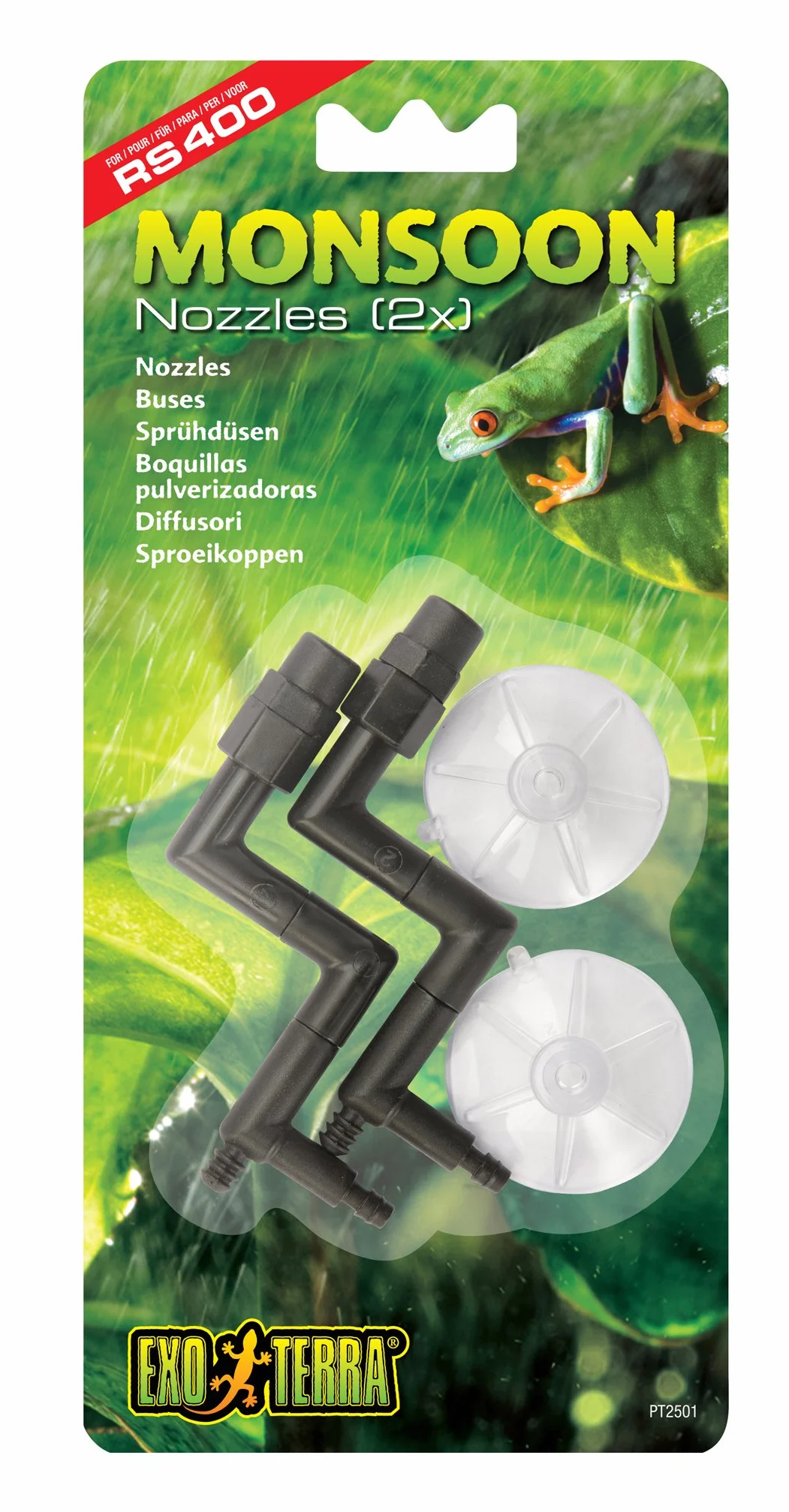 Exo Terra PT2501 0015561225014 zamiennik dysz do wysokociśnieniowego systemu opadów deszczu Monsoon RS400, 2-pak, Multi, 4-częściowy zestaw