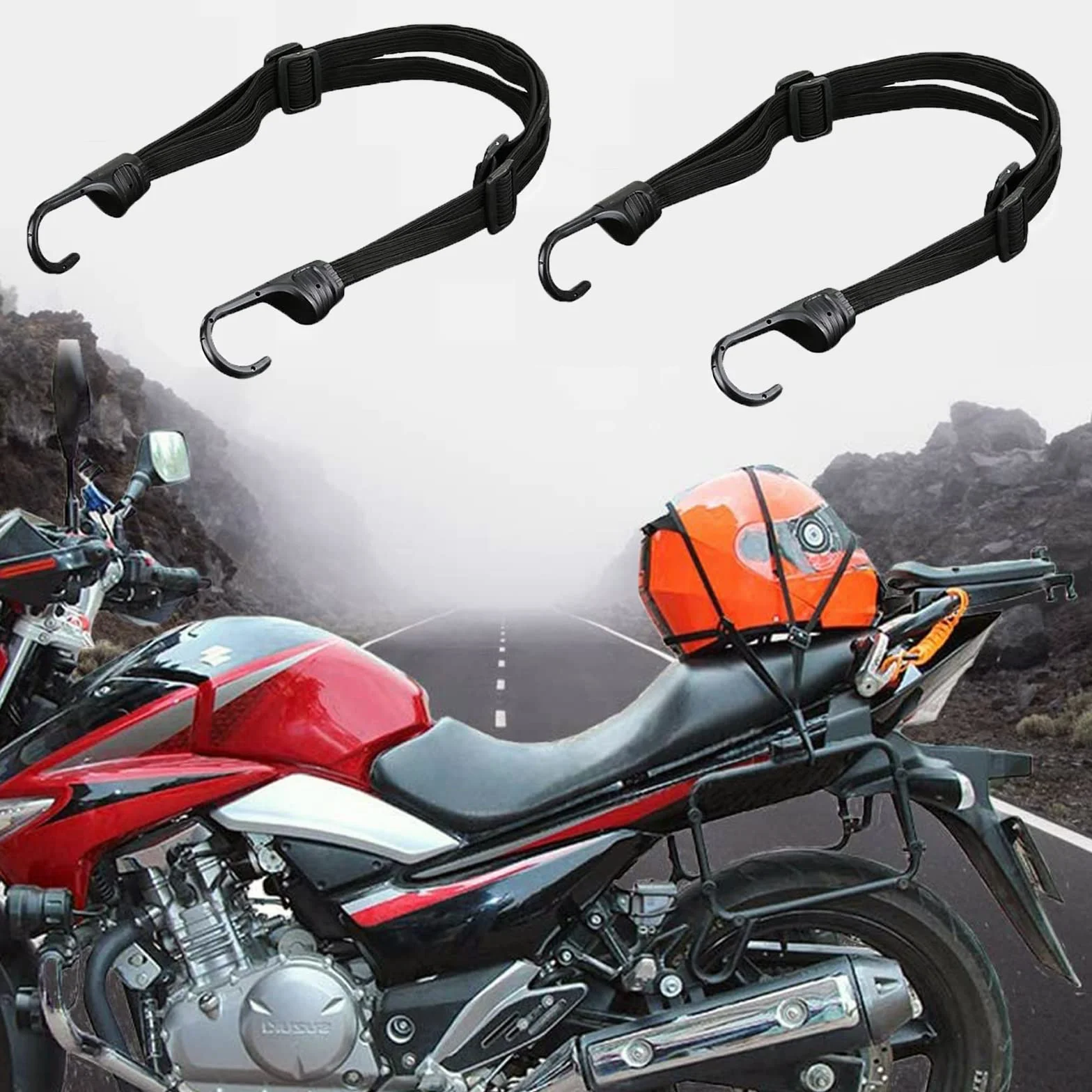 GepäCkträGer taśma do roweru, gumowa taśma napinająca, hak motocyklowy, 2 pasy mocujące, do bagażu, z regulowanymi haczykami, paski na kaski motocyklowe, regulowane haczyki na pasek linowy