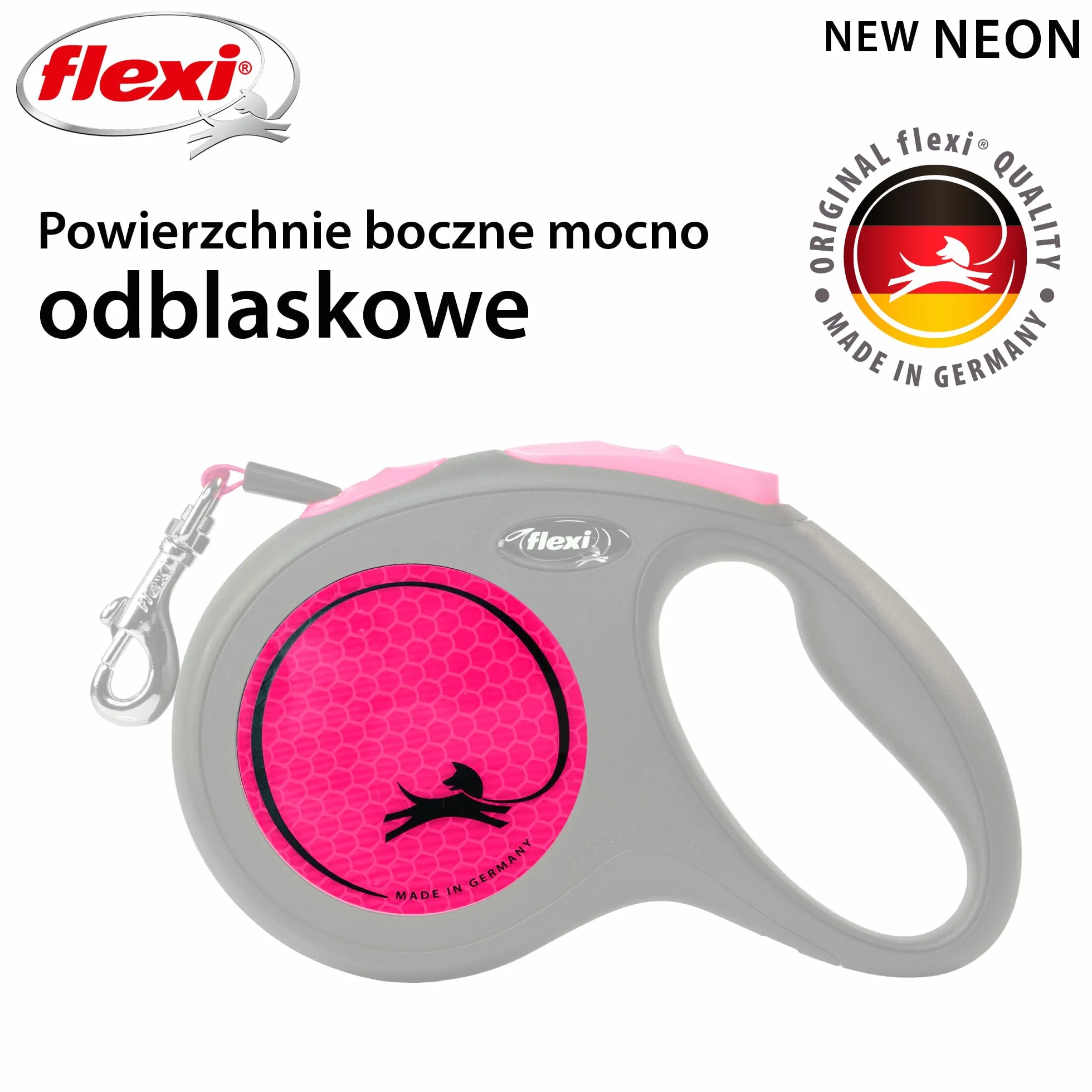 Flexi Nowa neonowa taśma różowa średnia 5 m chowana smycz dla psa/smycz dla psów do 25 kg