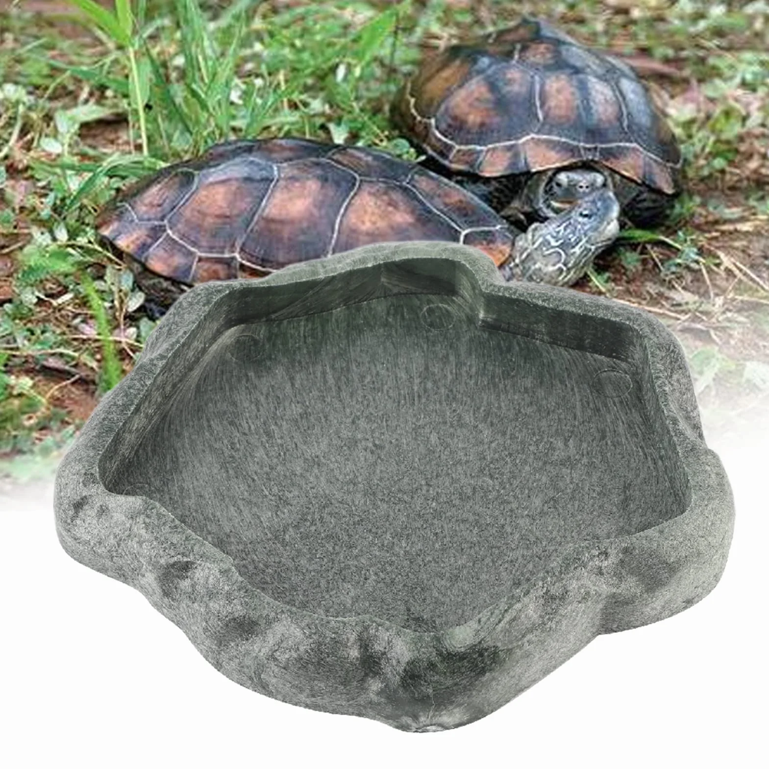 Taca na wodę dla Gadów, Podajnik dla Gadów, żywica Skała dla Gadów Jedzenie i Miska do Karmienia wodą Miska na karmę dla Zwierząt Domowych Terrarium dla Gadów Wystrój dla żółwia (S)