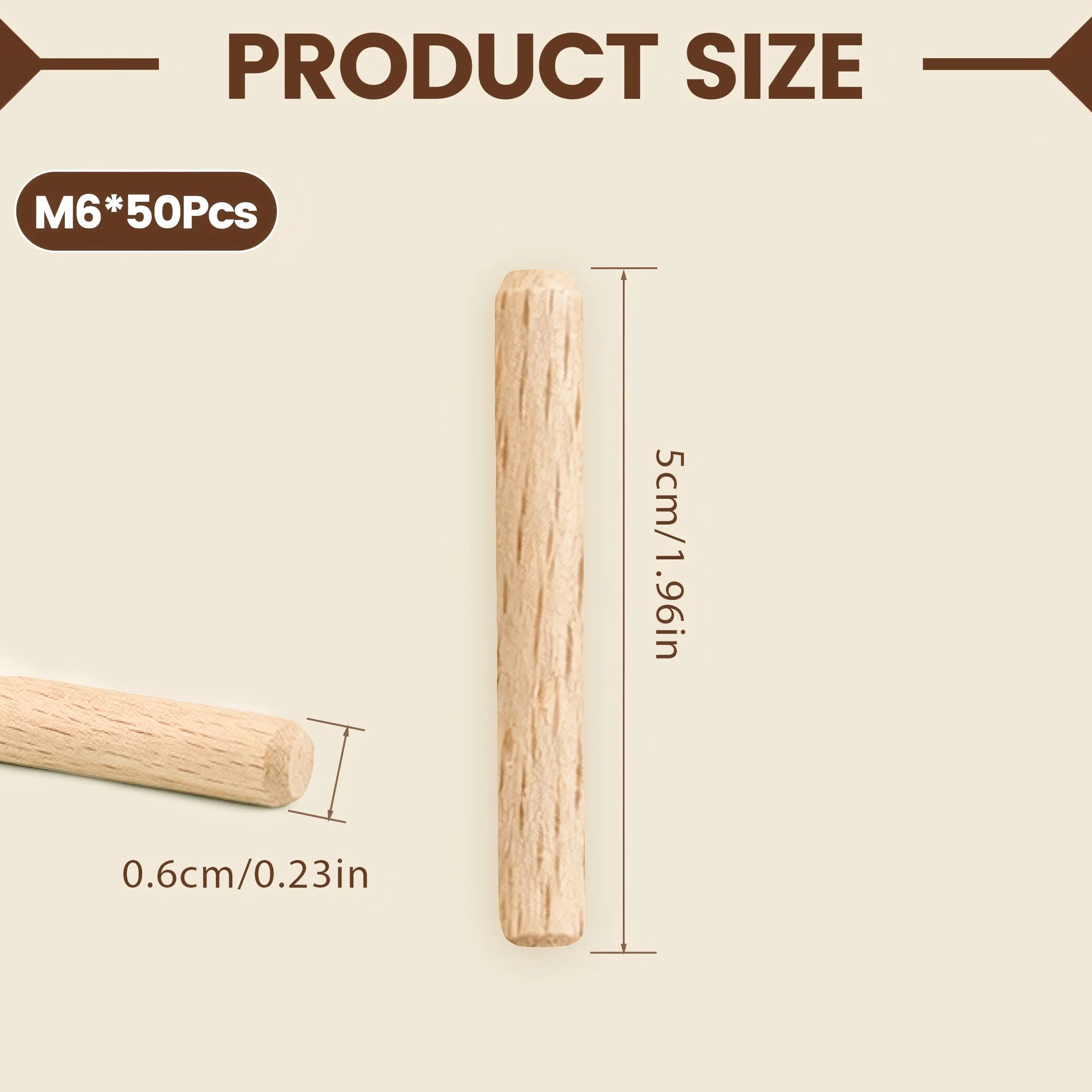 Drewniane Kołki 6mm x 50mm 50 szt. Okrągłe Kołki do Rękodzieła M6*50