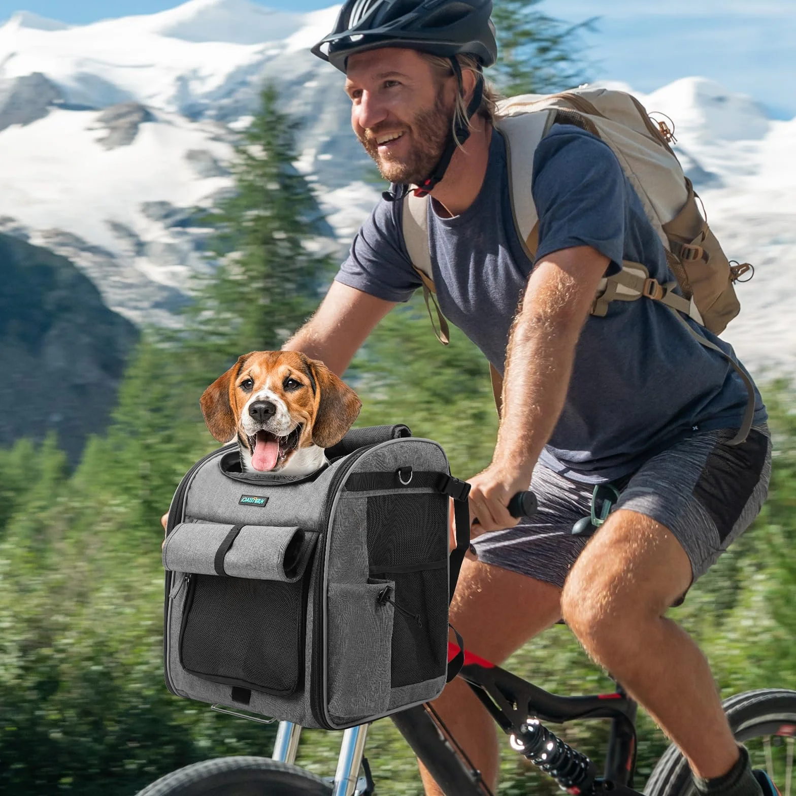 Przedni Kosz Rowerowy dla Psów i Kotów do 10KG z Ultra-Wytrzymałym Uchem w Kształcie L, Plecak dla Zwierząt, Zamek SBS, Oddychające Okna z Siatki, Wodoodporny Poduszka