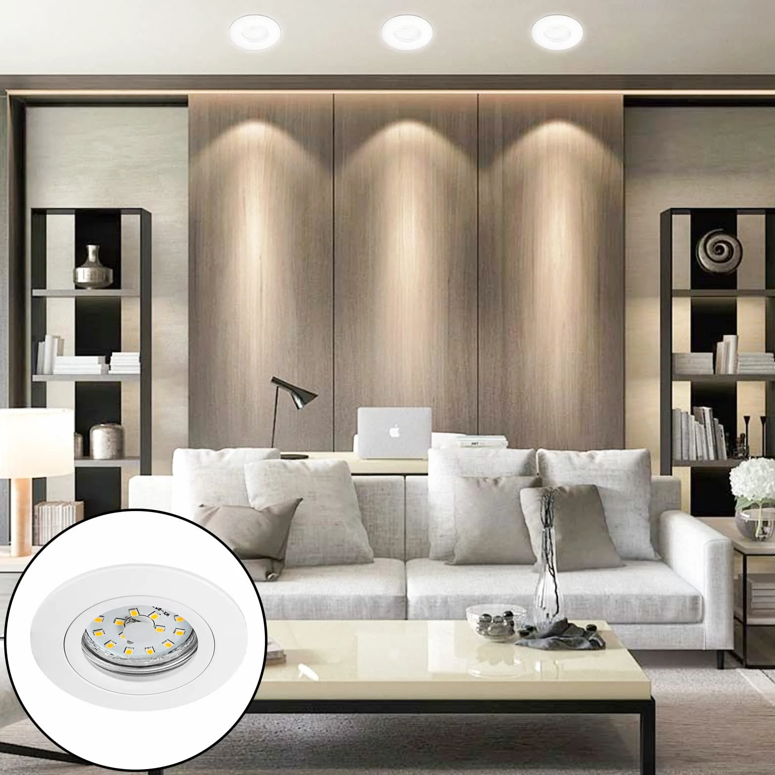 10x Reflektor wpuszczany GU10 biały aluminium, reflektory rama montażowa z gniazdem GU10, okrągły uchwyt wpuszczany bardzo płaski sufit do lamp LED lub halogenowych, otwór montażowy ø65mm