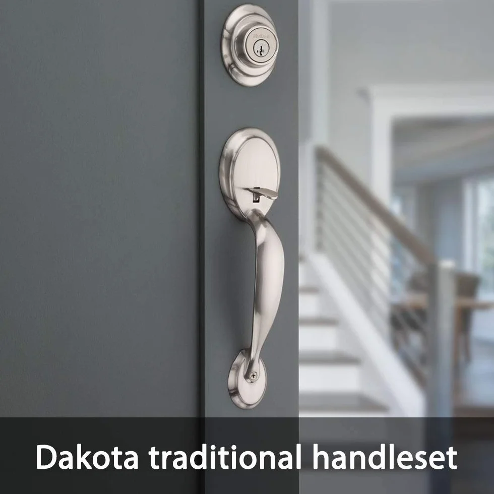 Kwikset 96870-090 Dakota pojedynczy cylindrowy zestaw klamek z pokrętłem polo z kluczem SmartKey z satynowym niklem (metal)