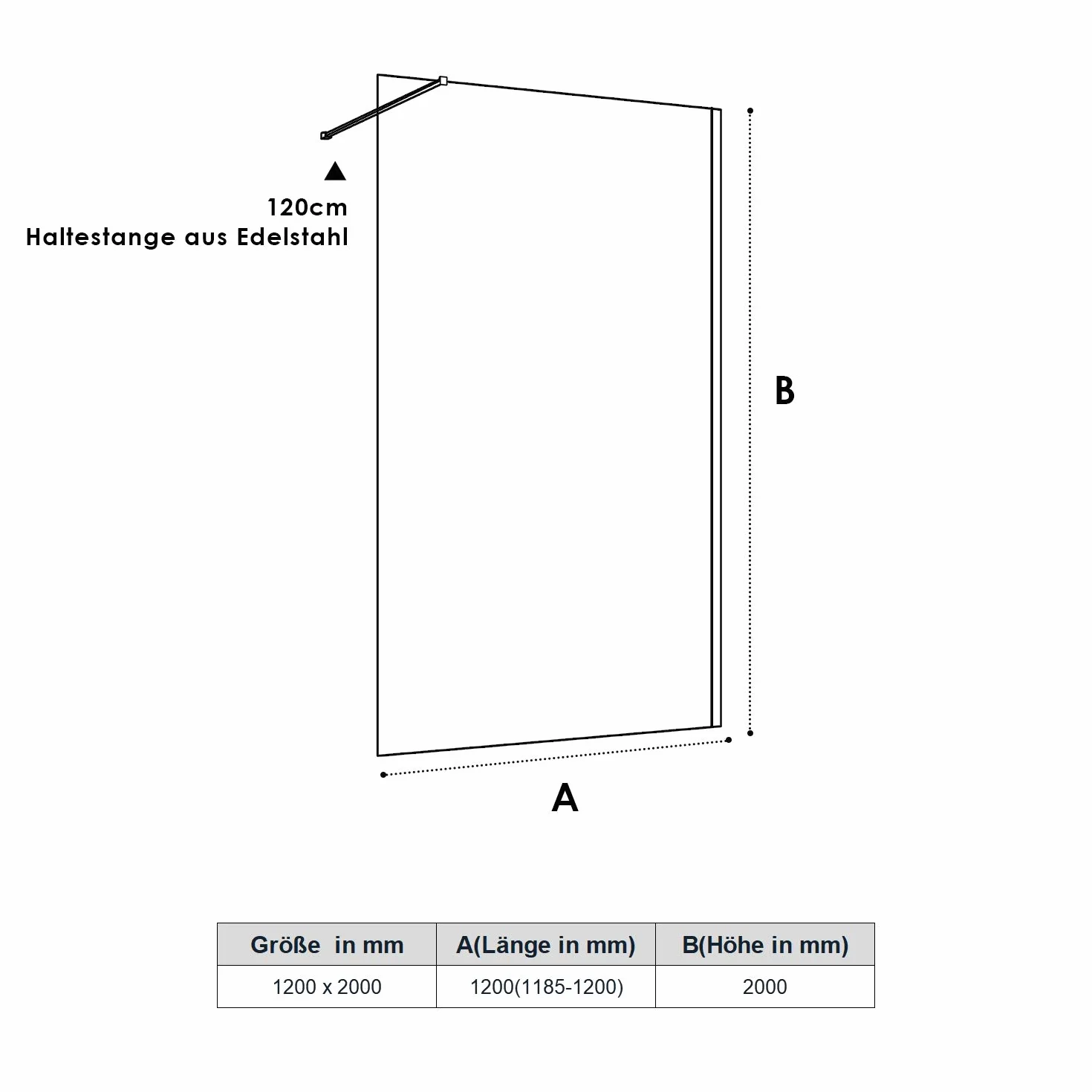 SONNI Ścianka prysznicowa 120 x 200 cm czarna matowa czerń szkło nano 10 mm ze stabilizatorem