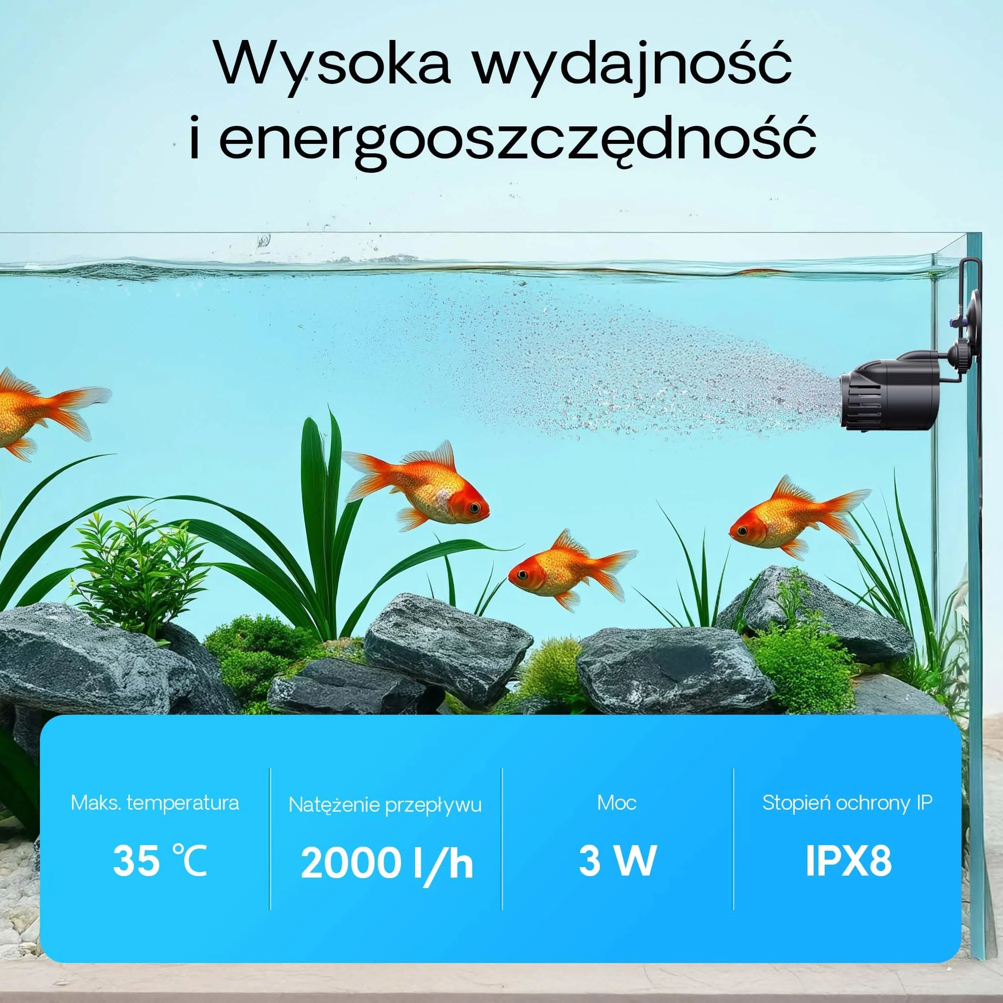 SunSun JVP-110A Falownik cyrkulator Wavemaker z przyssawką 2000l/h 3W akwarium pompa wody