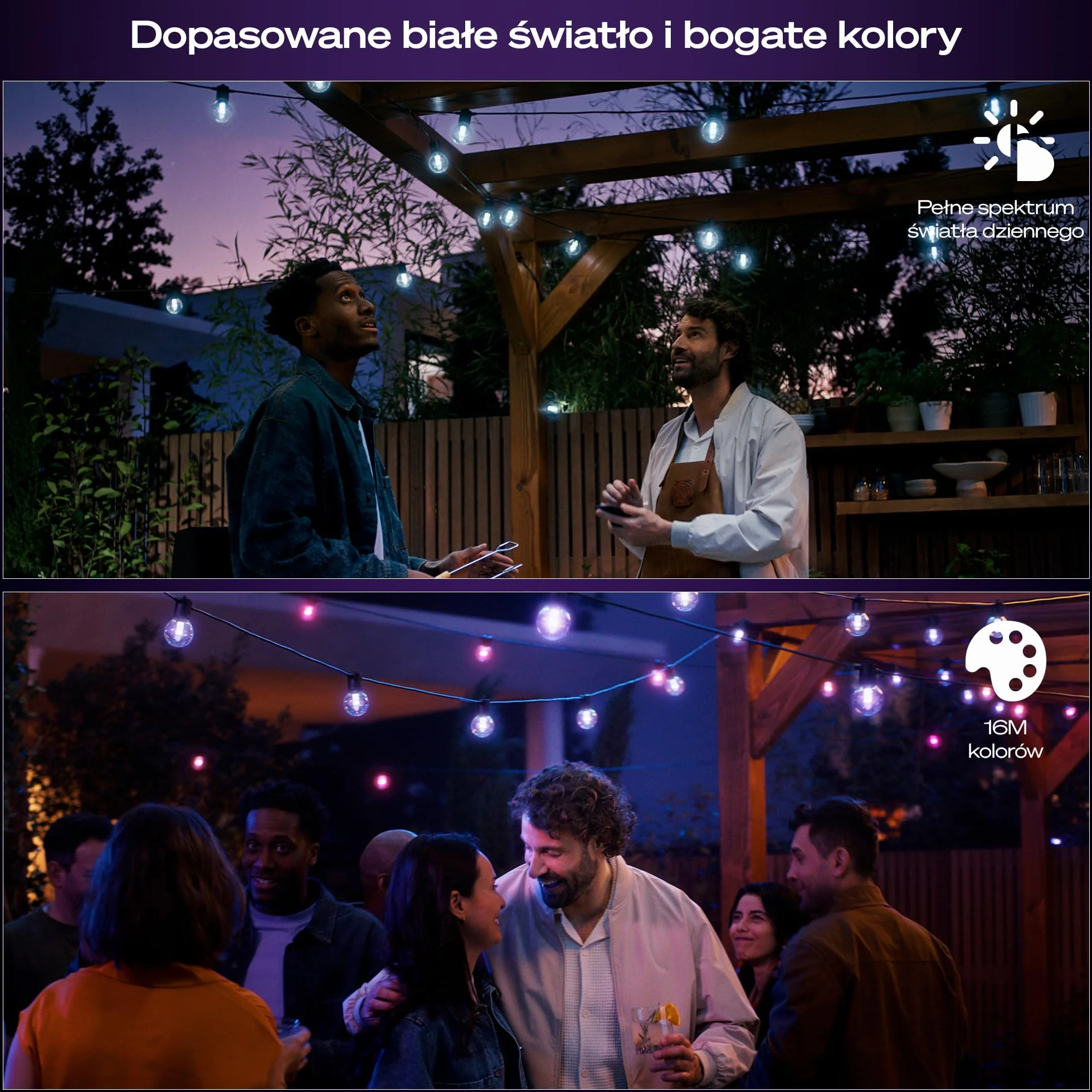 Philips Hue Festavia Globe Oświetlenie Na Zewnątrz, Biała i Kolorowa Atmosfera, 7 M, 10 Żarówek, Ściemniane, Sterowanie za pomocą Aplikacji Hue, Współpracuje z Alexa, Google Assistant i Apple Home