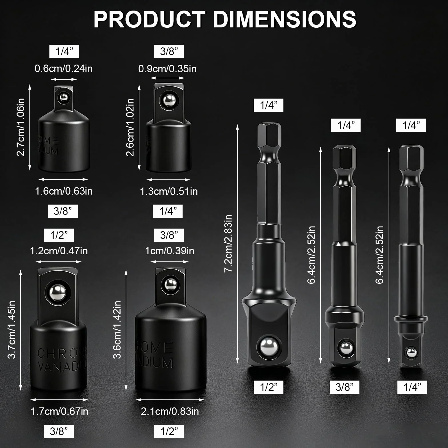 7-częściowy zestaw adapterów nasadowych, adapter i zestaw redukcyjny 1/4" 3/8" 1/2" 1/2" i napęd 1/4", klucz nasadowy Impact Socket adapter do akumulatorowej wiertarko-wkrętarki