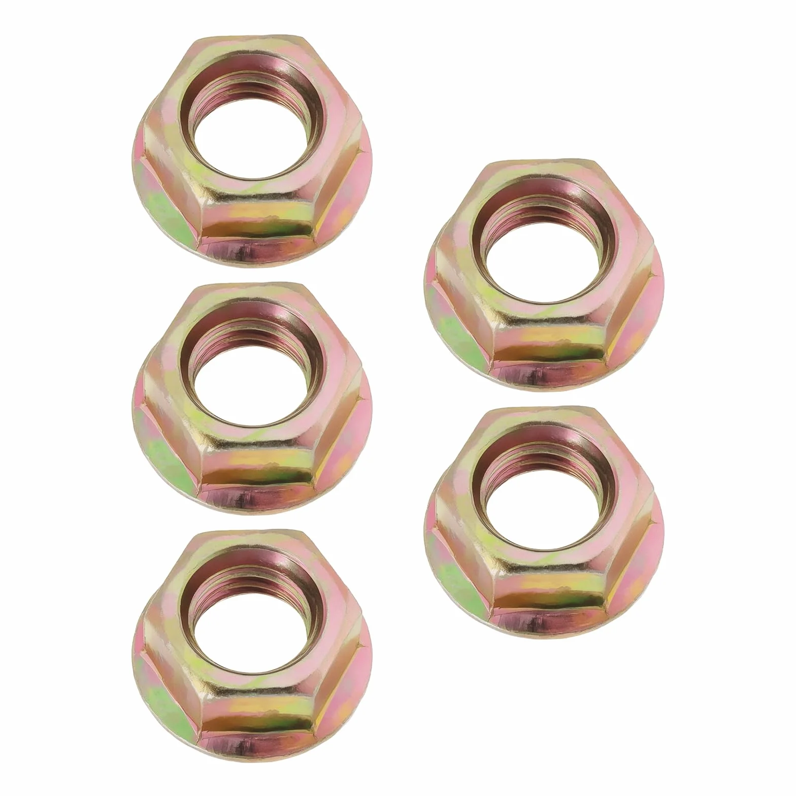 SG Store 5pcs M12x1.5 Fine Thread Flange Hex Nut Coated with Color Zinc with Diameter of 22mm and Bottom Diameter of 18mm Used for Motorcycle Sprockets
