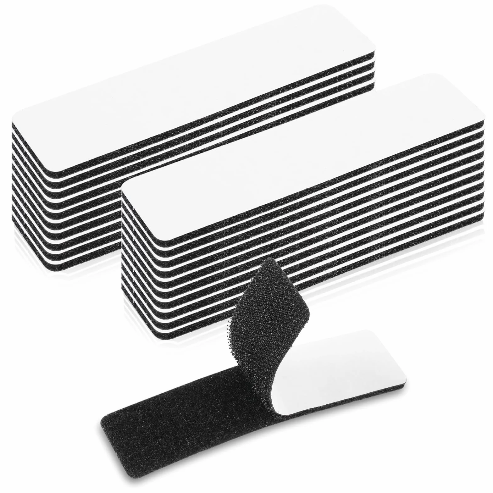 Mabor 20 zestawów pasków na rzep z klejem, 2,5 cm x 10 cm, paski do zawieszania obrazów, wytrzymałe, dwustronne, samoprzylepne taśmy na rzep, czarne zapięcia z tyłu, do użytku wewnątrz i na zewnątrz