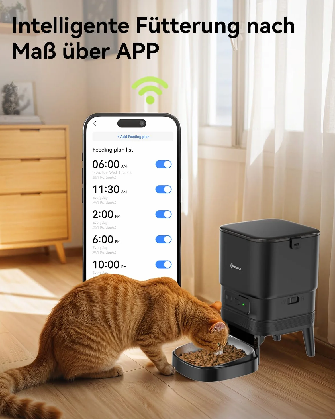 APETDOLA Karma dla kotów, 2,4 G, WiFi, ze sterowaniem aplikacją, 4 l, automatyczny dozownik karmy z baterią, nagrywanie głosu 10 s, 1-10 posiłków dla kotów i psów, kolor czarny, 2,4 G