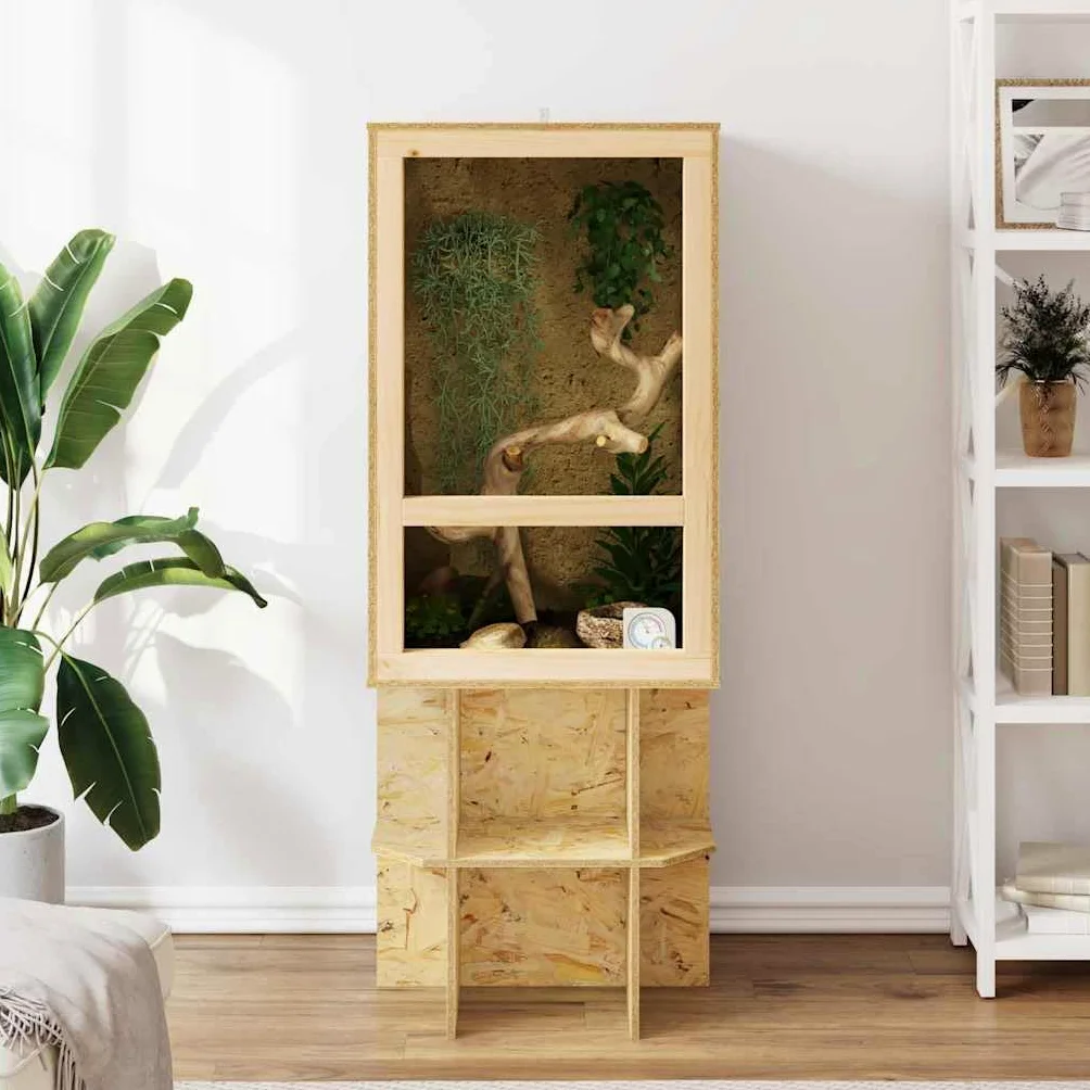 Terrarium brązowe 50 x 50 x 80 cm OSB, wybieg dla gadów z drzwiami przesuwnymi, szkło i drewno, wentylacja dla płazów, bartagame, węża, żółwia, gekonu, pająka, kameleona, żaby, jaszczurki