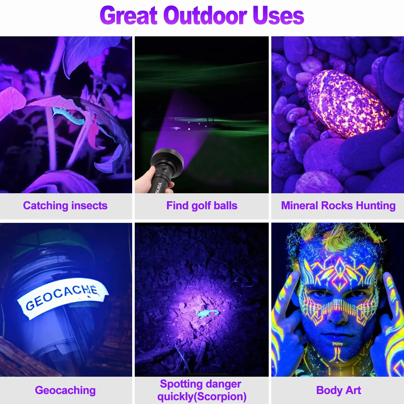 Vansky Lampka UV, czarne światło, 100 LED UV, latarka 395 nm, niebieskie światło, suche, koty, psy, zwierzęta domowe, detektor moczu