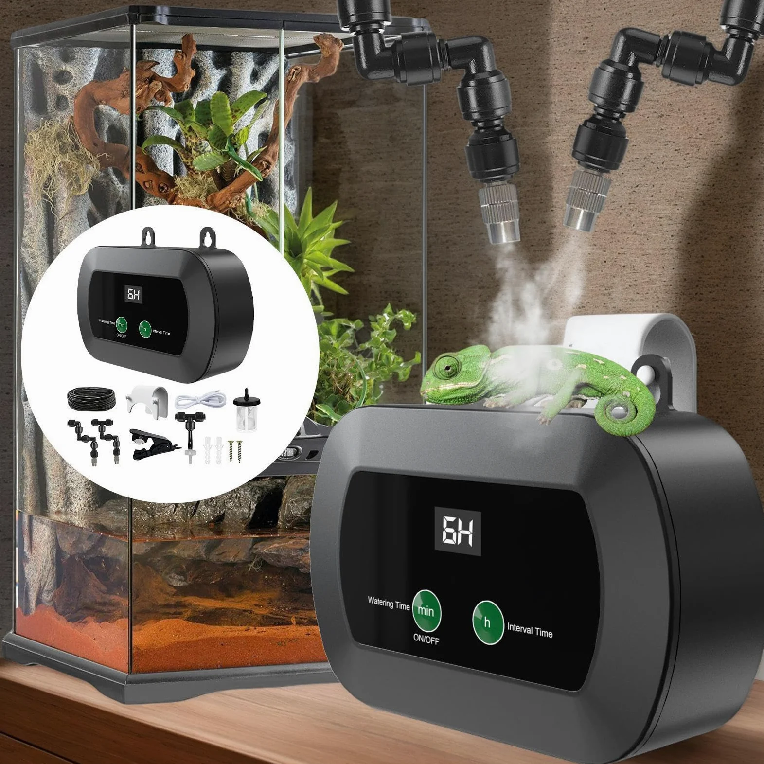 Nawilżacz Dla Gadów Automatyczny Przenośny Rozpylacz I Zamgławiacz | Automatyczny Timer Mgiełki Akwarium Klatka Terrarium Szklarnia Rośliny Krab Pustelnik Jaszczurka Wąż