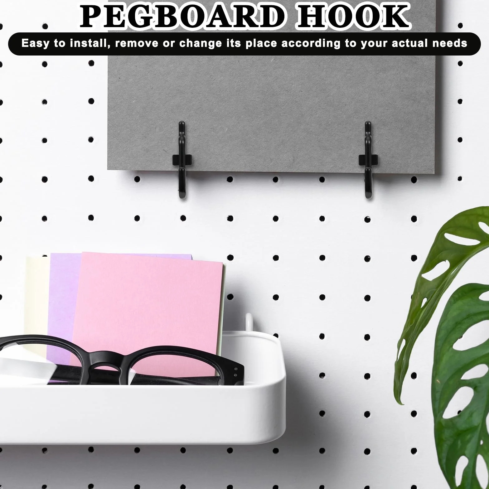 Czarne haczyki do tablic pegboardowych, 1/10.2 cm plastikowe haczyki do pegboardów, haczyki J do ekspozycji ściennej, asortyment haczyków do wieszania narzędzi, biżuterii, naszyjników, kluczy