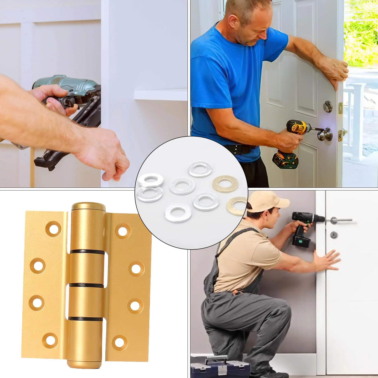 TNSLAND Zestaw 120 sztuk pierścieni mocujących, podkładki pod drzwi Ø 10 x 20 x 1 mm Ø 10 x 20 x 2 mm / Ø 10 x 20 x 1,5 mm, lity mosiądz, ocynkowane, pierścienie montażowe z tworzywa sztucznego, bez