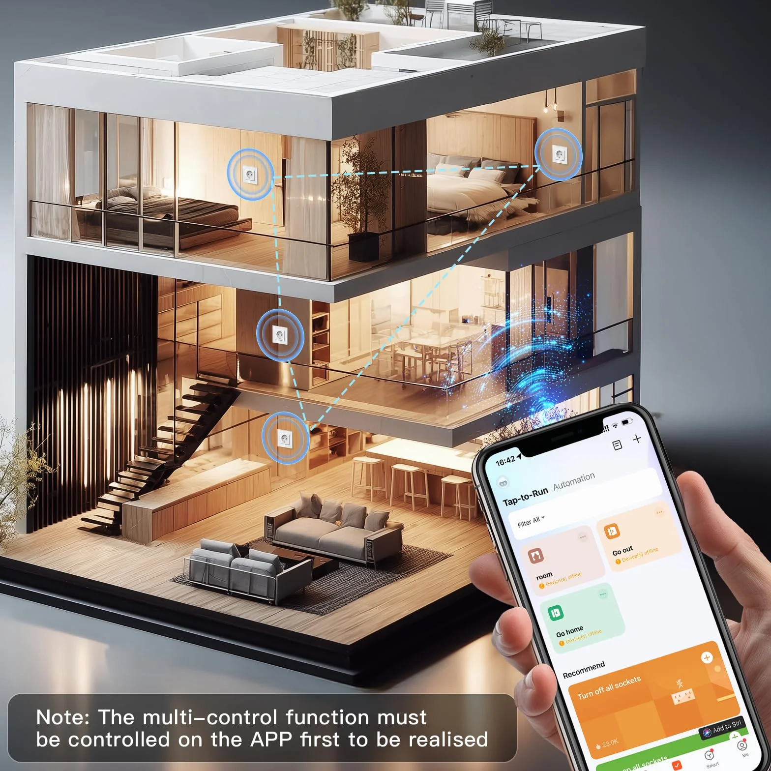 BSEED Inteligentne gniazdko Wi-Fi, współpracuje z Amazon Alexa, Google Home, funkcja timera i sterowanie za pomocą aplikacji, podtynkowe inteligentne gniazdko Wnad, 1 gniazdo Schuko, białe na tylko