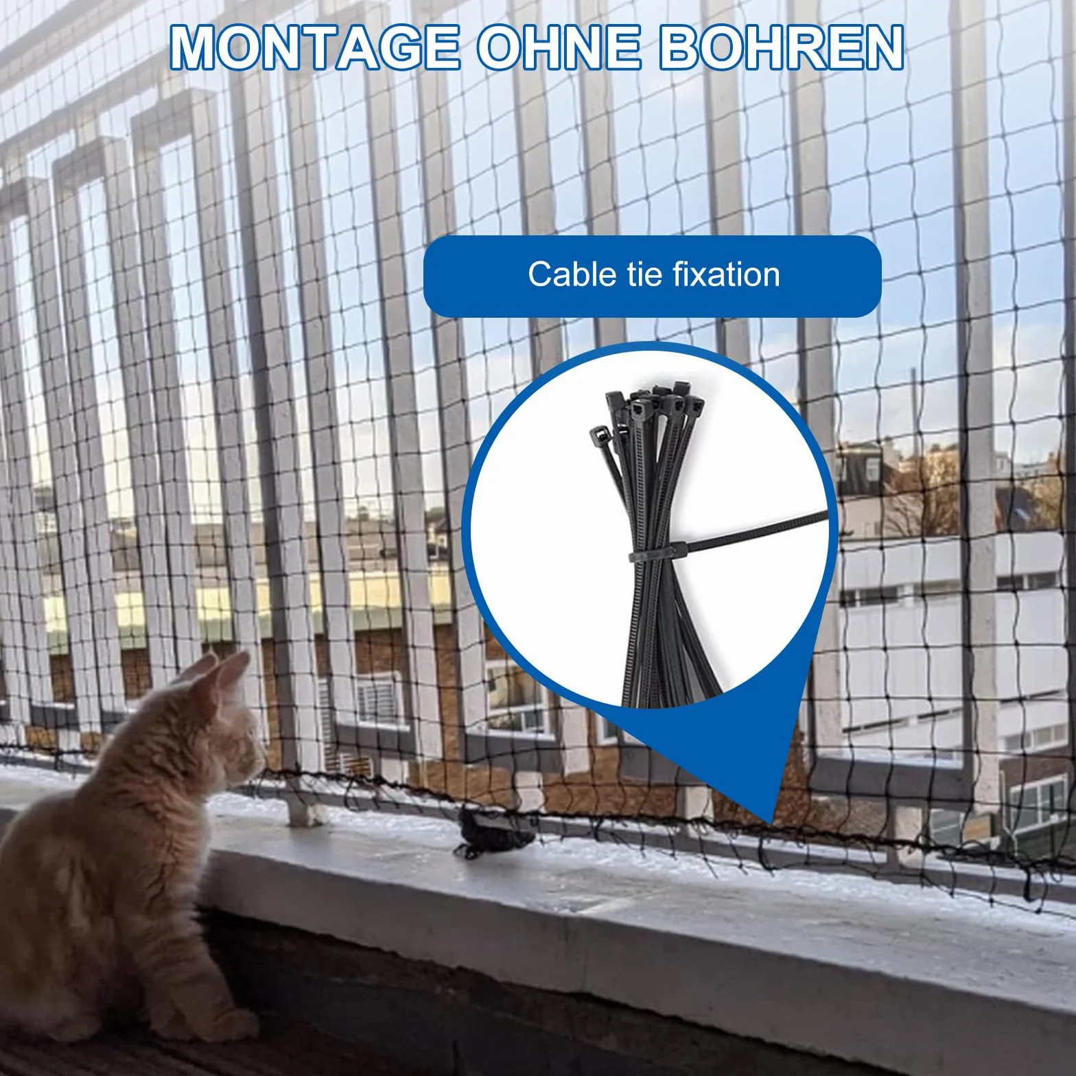 Siatka ochronna dla kotów klasy premium na balkon, 2 x 3 m, wzmocniona siatka dla kotów, do zabezpieczenia balkonu, tarasu, okien, drzwi, siatka ochronna dla kotów z nylonu, multifilament