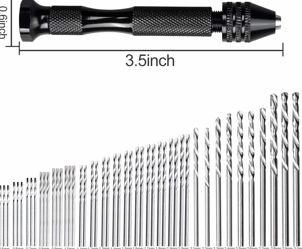 60 sztuk imadła z trzpieniem, mini wiertła 0,3-1,2 mm do PCB i wiertła kręte 0,5-3,0 z precyzyjnym imadłem ręcznym do drewna, biżuterii, plastiku itp