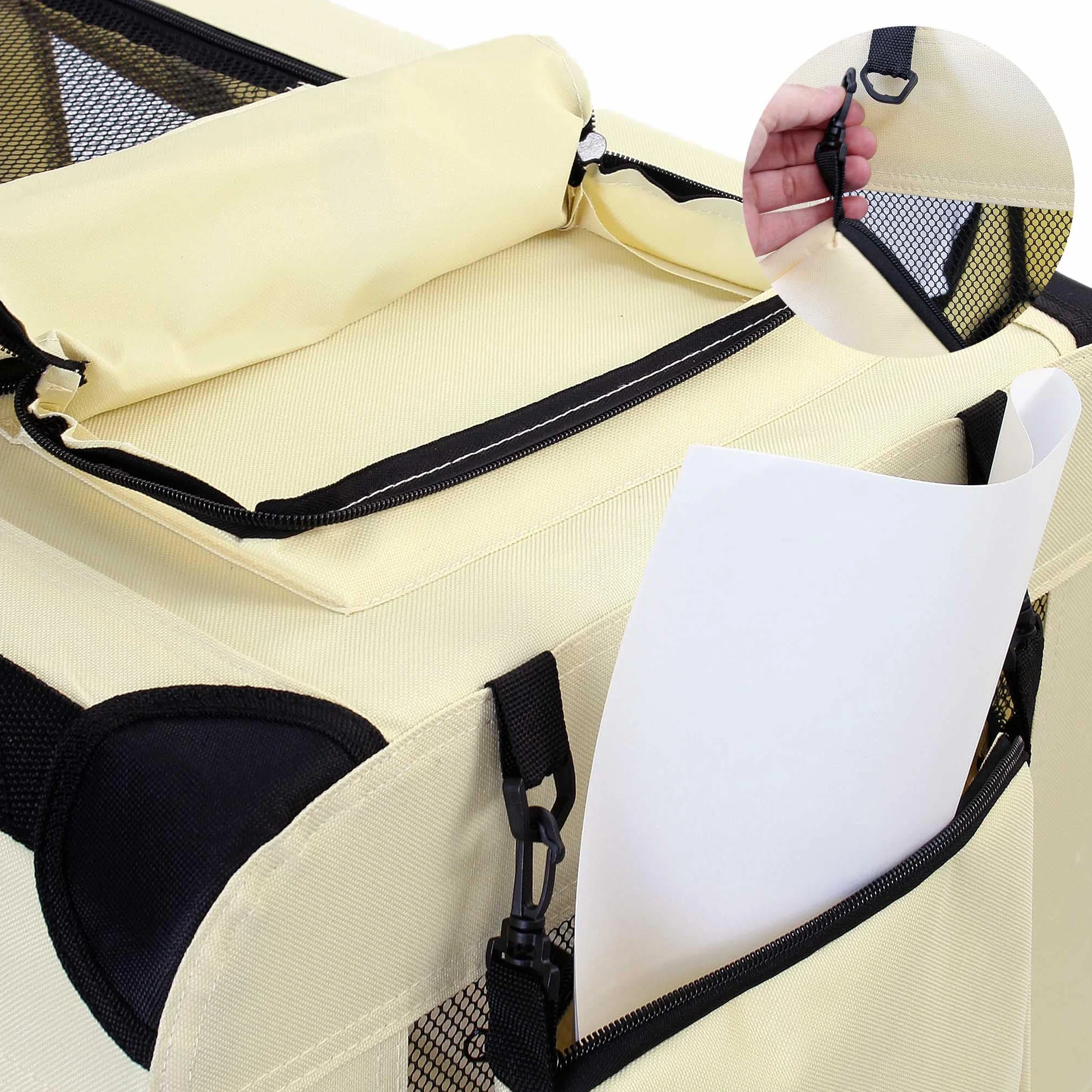Fudajo Składany transporter dla psa i kota XXXL (101x68x70 cm) beżowy, klatka transportowa z poduszką, lekka torba do samochodu dla zwierząt do max. 30 kg