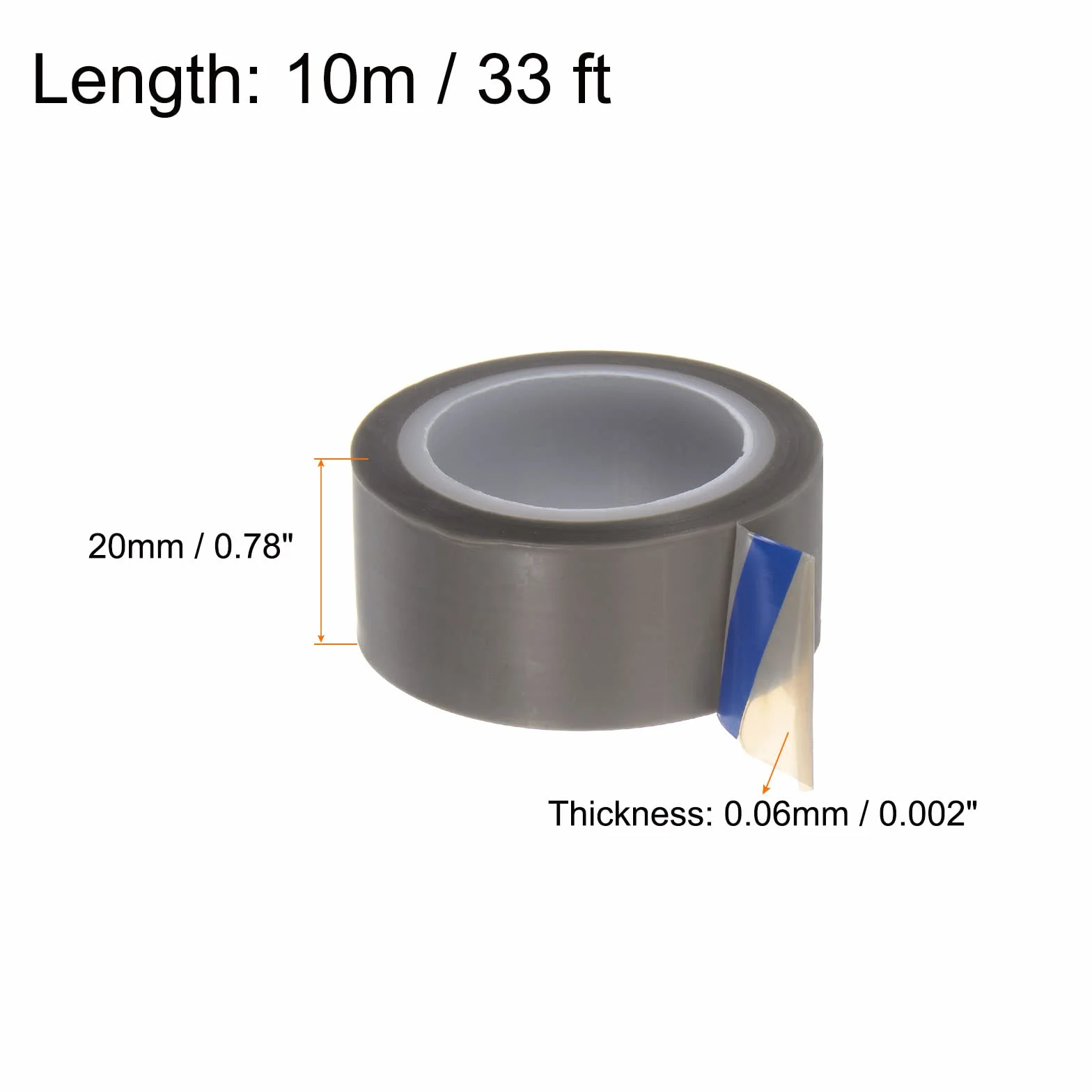 sourcing map PTFE Film Ribbon Roll, 0,8" x 33 Stopy Wysoka Temperatura Taśma 0,06mm Grubość z pojedynczej strony klej do uszczelniania próżniowego, Podręczniki Zgrzewarki uszczelniające, Szary