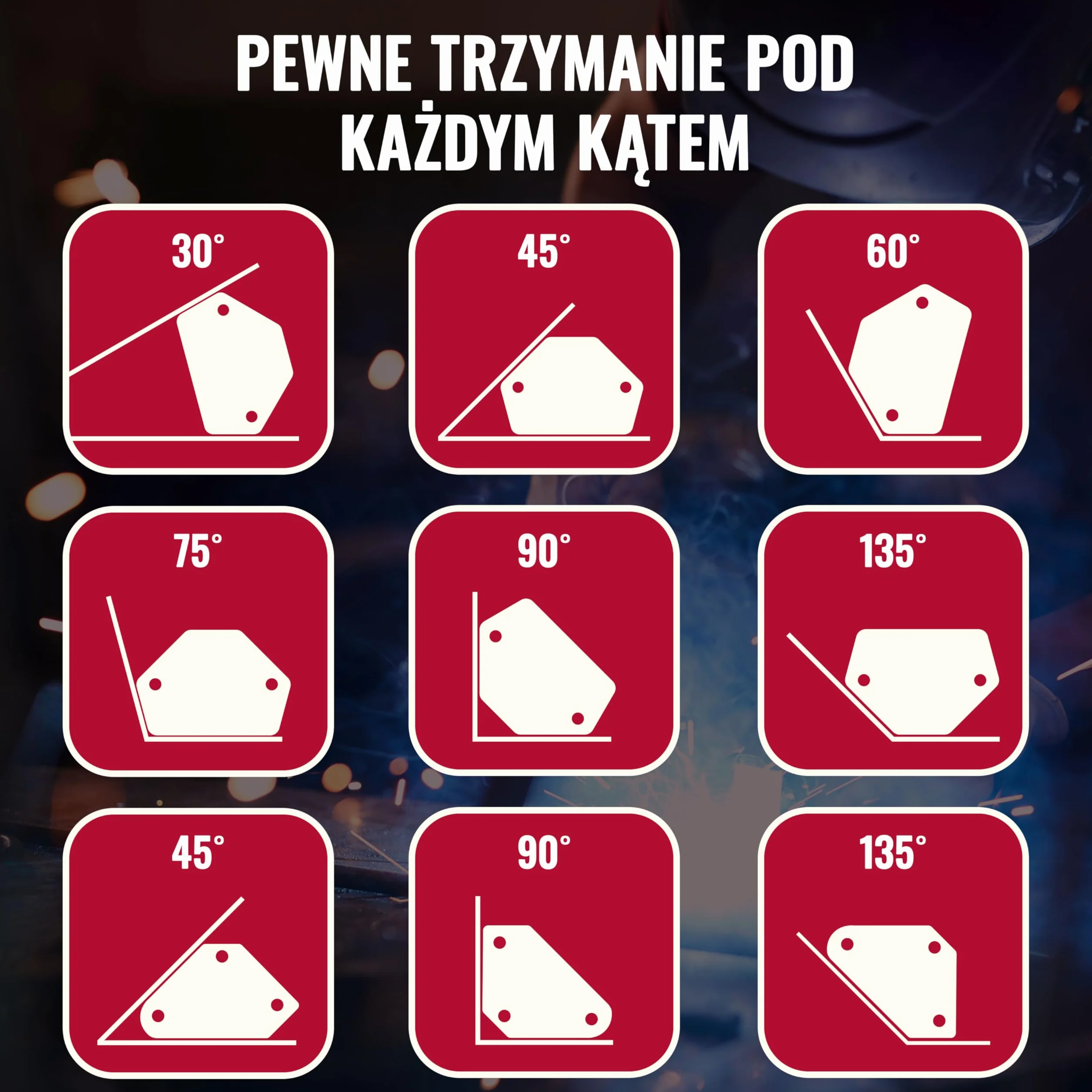 Magnes spawalniczy Poppstar zestaw 6 sztuk 45/90/135° 30/45/60/75/90/135° 11,3 kg 4 kg