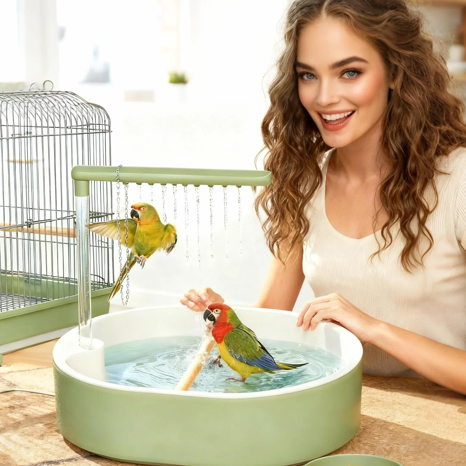 Kąpiel dla ptaków do klatki - cichy basen kąpielowy przeciw zwierzętom | prysznic dla zwierząt domowych | dla Lovebird Conure Cockatiel Finch papuga podwórko balkon patio taras salon