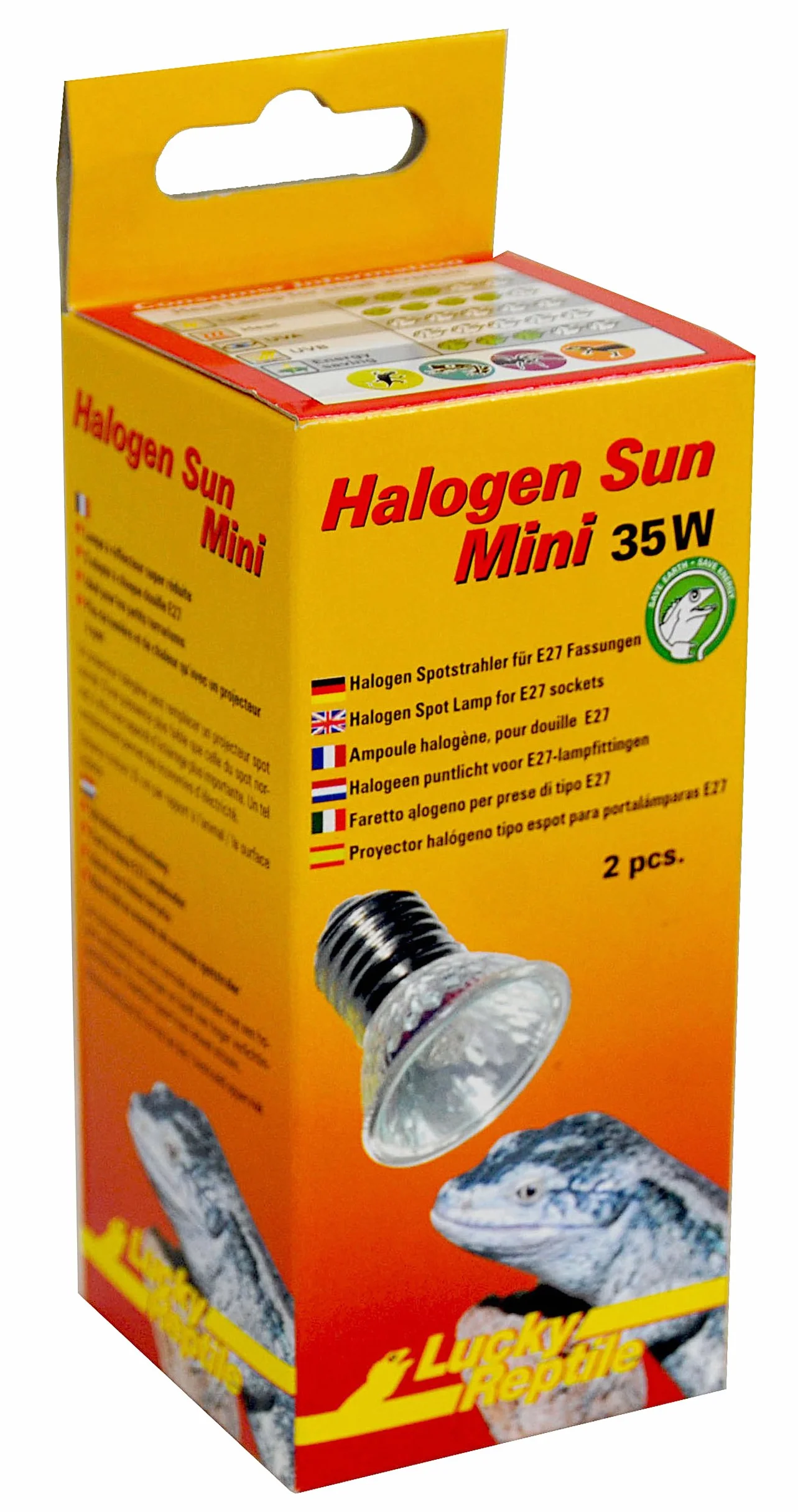 Lucky Reptile Halogen Sun Mini Dwupak - Promiennik ciepła 35W do opraw E27 - Mini reflektory halogenowe dla gadów - Lampa do małego terrarium ze spektrum światła dziennego - Lampa grzewcza