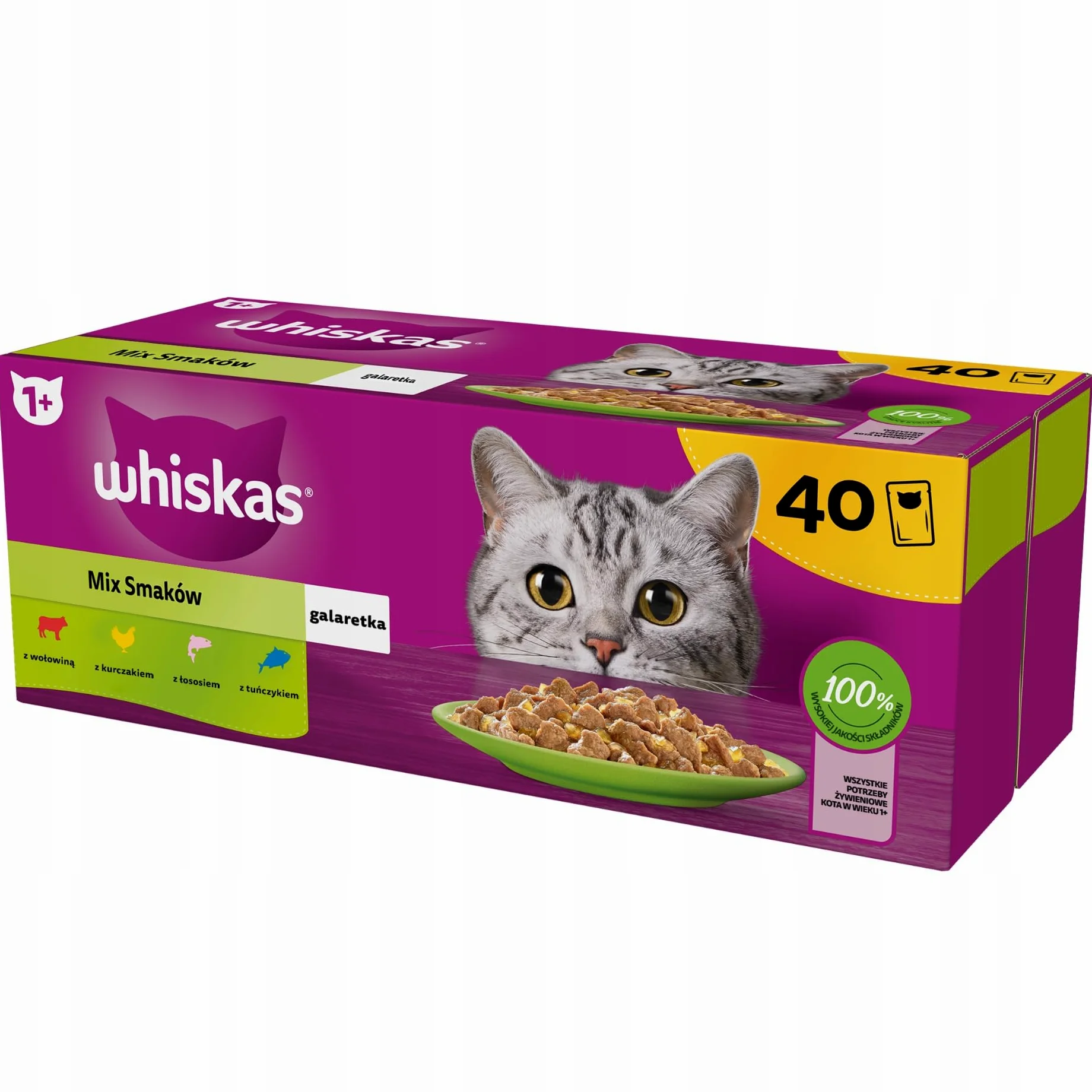Whiskas Mokra karma dla kota Mix Smaków w galaretce 80 porcjowanych woreczków 85 g