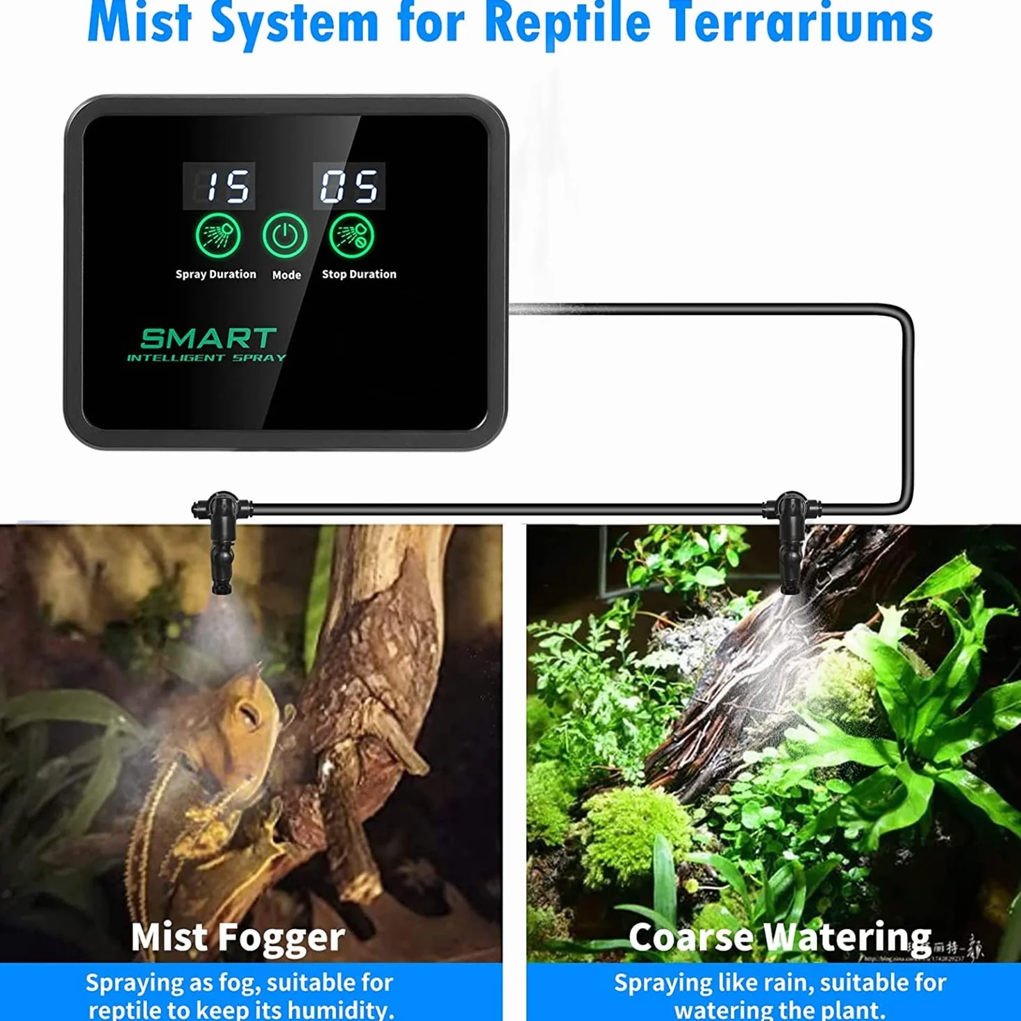 Inteligentny system mgiełki gadów z timerem, automatyczny nebulizator z dyszami natryskowymi 360°, nawilżacz powietrza, terrarium dla kameleonów, płazów, gadów, roślin i ziół