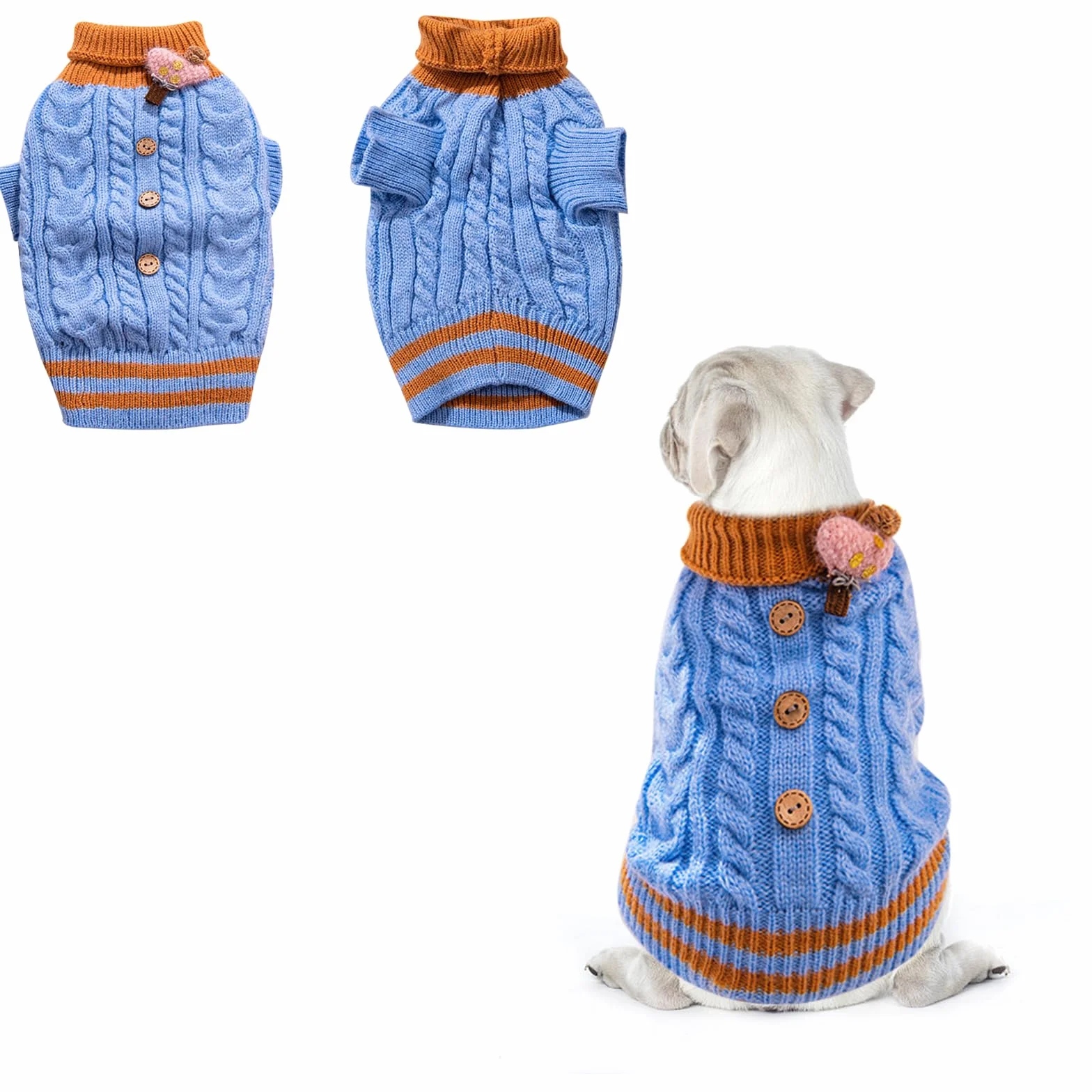 PLUSHCEWT Sweter dla zwierząt domowych, golf, dzianinowy sweter, płaszcz zimowy, cieplejszy dzianinowy sweter dla psa, miękki, szydełkowany, ubrania dla psa, kamizelka dla zwierząt domowych, na jesień