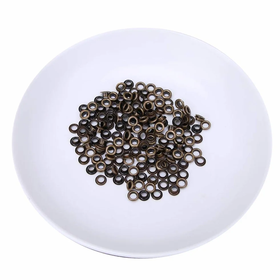 Zestaw 100 Przelotek Oczka 4mm z Uszczelkami, Dwustronne Oczka do Skóry, Ubrań, Toreb, Pasków, Brązowe, 100 Sztuk