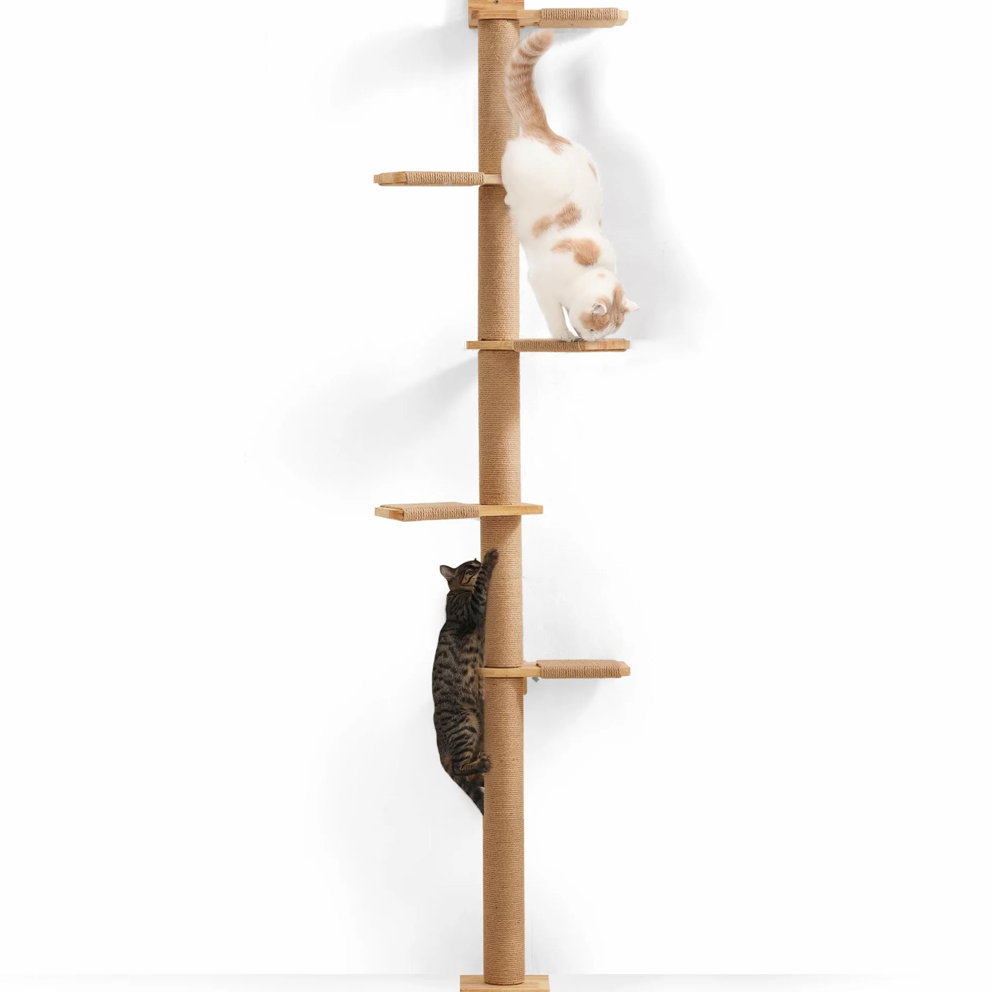 FUKUMARU Tall Cat Tree, 5 Tier Floor to Ceiling Cat Tower, Wall-Mounted Cat Scratching Post, Wild Simulation Cat Wall Shelves, Suitable for Cats Climb, Scratch, Lookout and Play