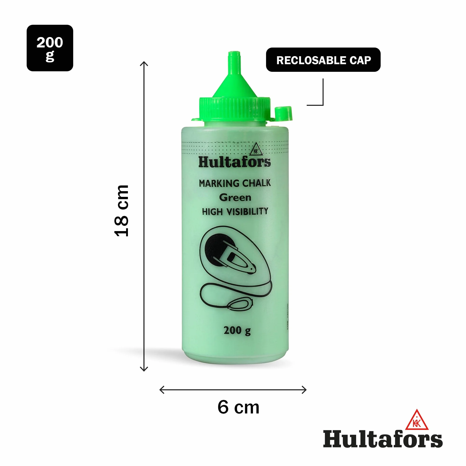 Hultafors 652733 kreda sznurkowa neonowa zieleń, 200 g, do użytku wewnątrz i na zewnątrz, tworzy świecące, precyzyjne i trwałe linie, intensywny kolor dzięki dużej zawartości pigmentów