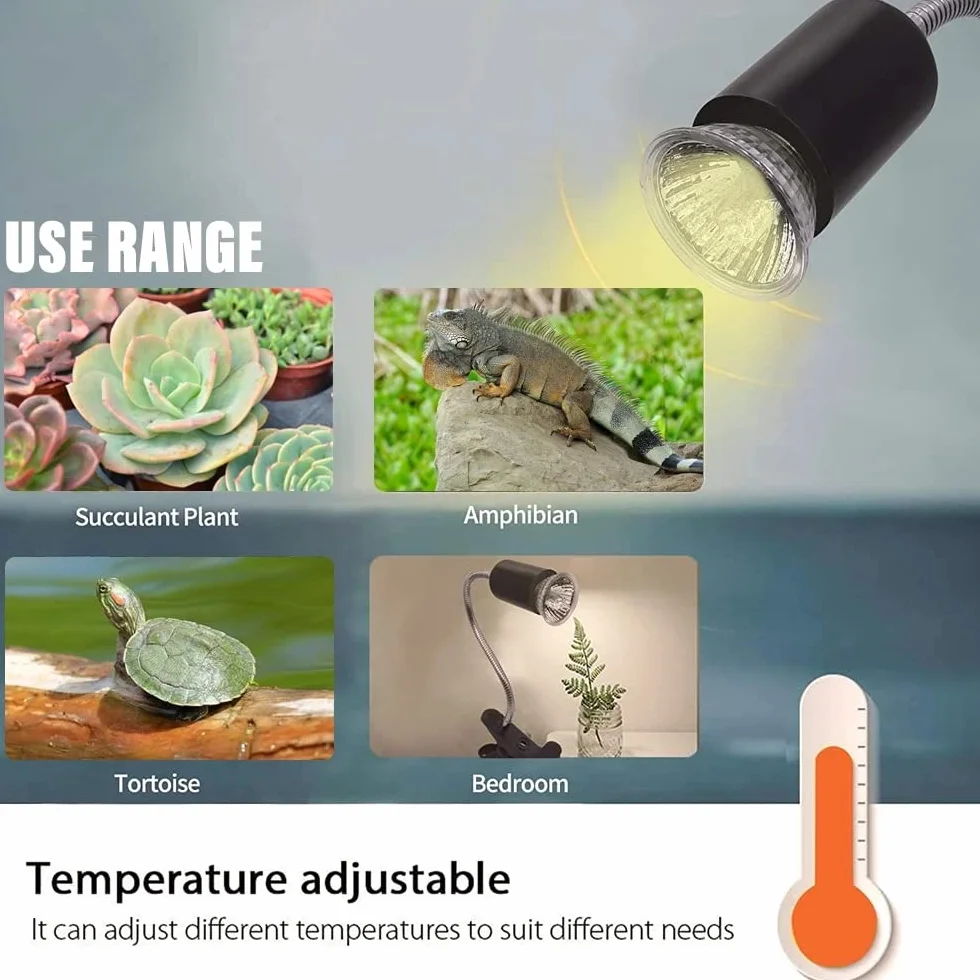 NEWFUN lampa grzewcza dla gadów, lampa dla żółwi z klipsem, lampa grzewcza do terrarium, z 2 żarówkami UVA UVB 50W i obrotowym mocowaniem 360°, do gadów akwariowych, jaszczurek, żółwi, płazów itp