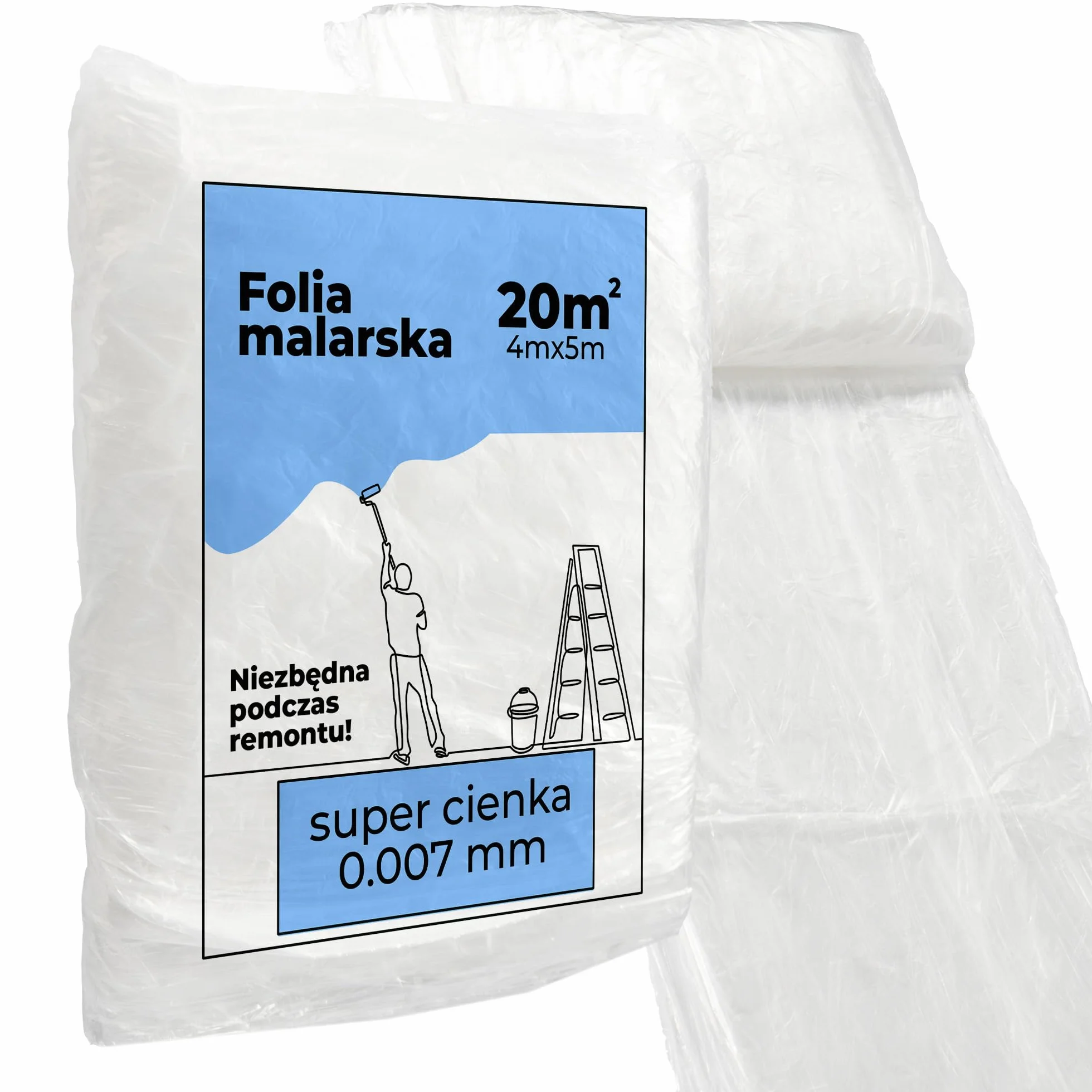 Folia Malarska SUPER Cienka 0.007mm Na Meble, Podłogi, Okna Ochronna Plandeka do Malowania 4x5m Wytrzymała Folia Osłonowa Powierzchni Podczas Malowania i Remontu Folia Ochronna Biała
