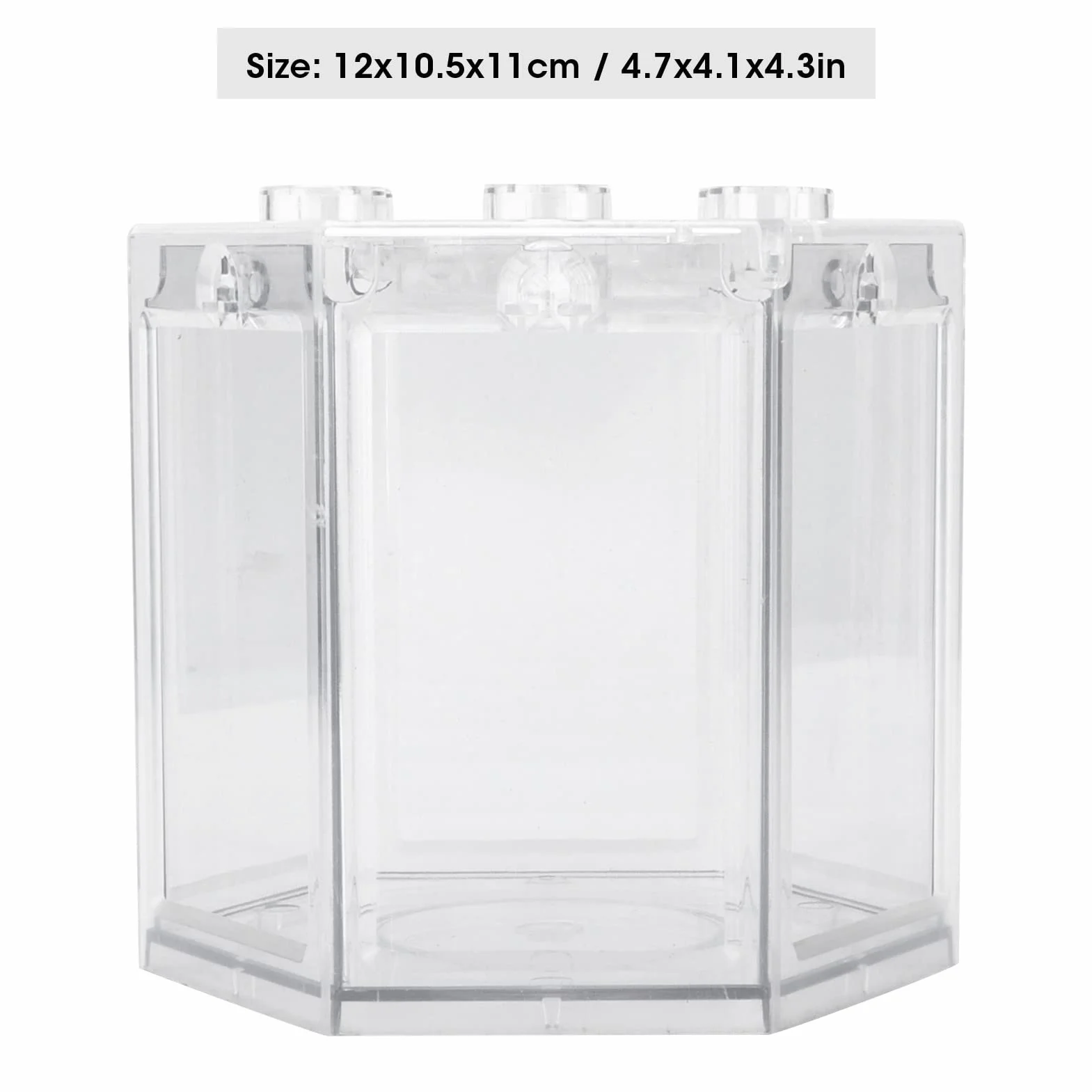 Mały Akwarium 12 x 10,5 x 11 cm - Plastikowy, Przezroczysty Sześciokąt do Układania w Stosy dla Ryb, Wewnętrzny Zbiornik Super Odporny na Upadki