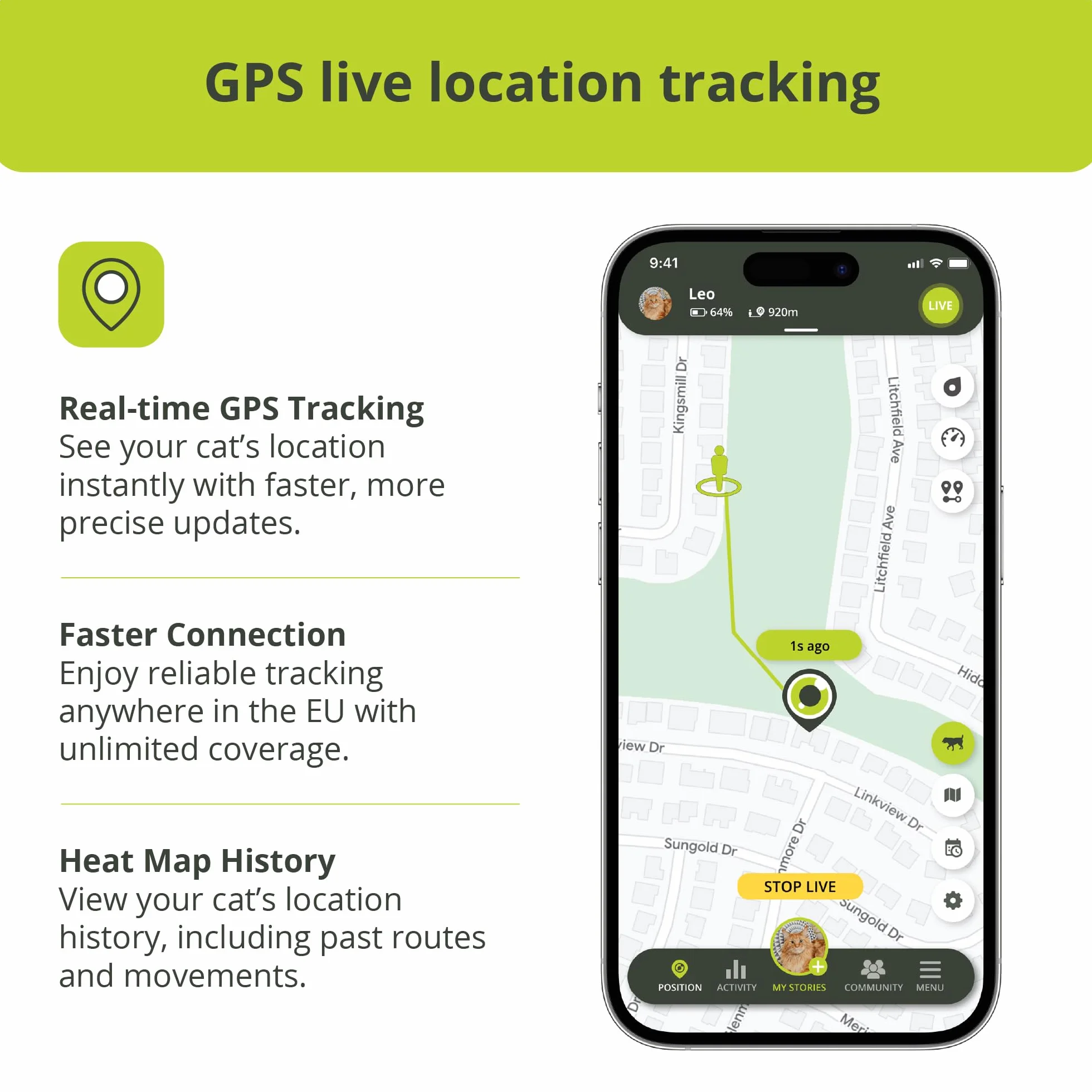 Kippy CAT V2 – Obroża GPS dla kotów – Lokalizator i tracker zdrowia oraz aktywności – Obroża GPS z systemem anty-samodławiającym – Tworzenie wirtualnych stref bezpieczeństwa